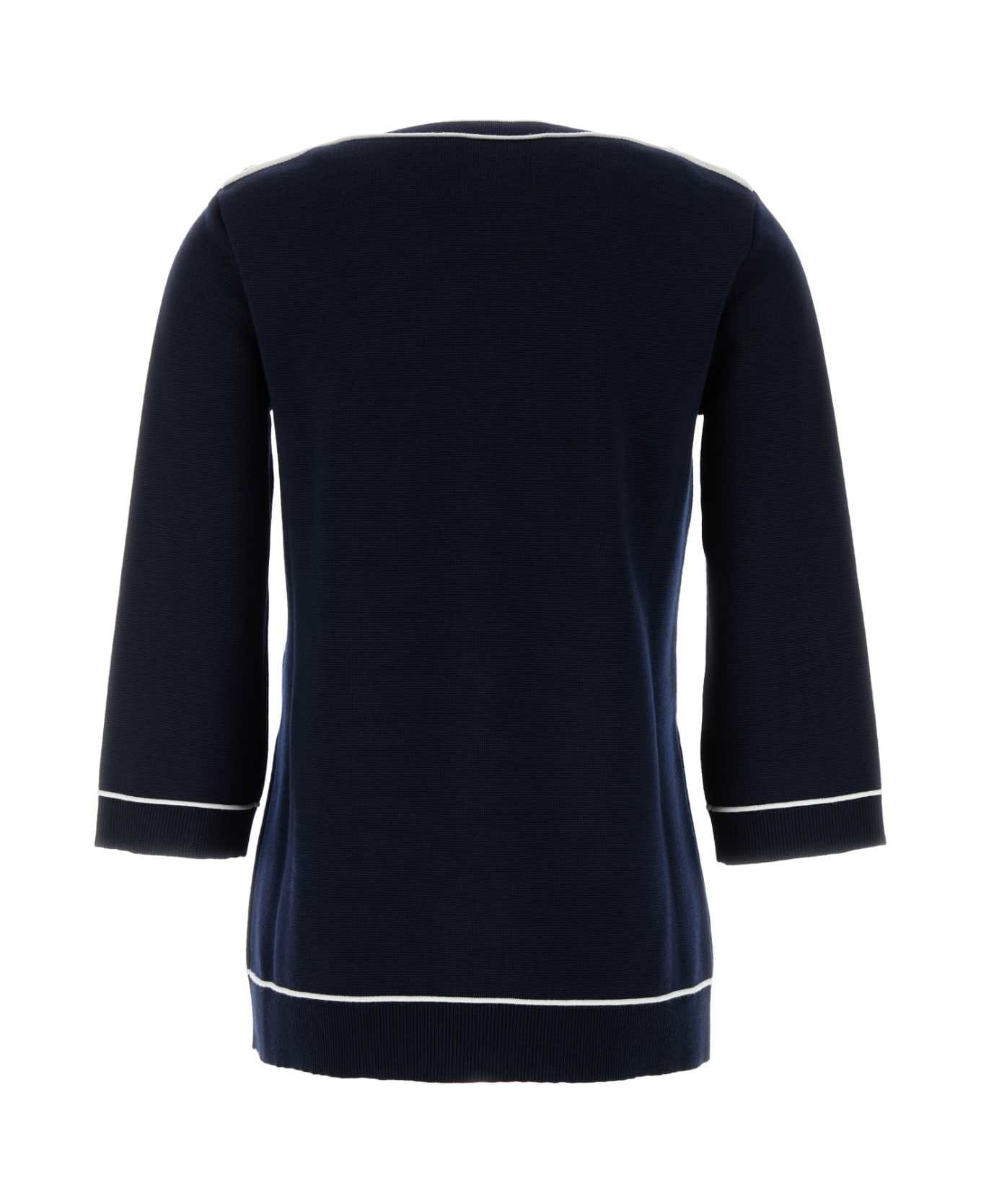 Navy Blue Wool Oversize Sweater - 2