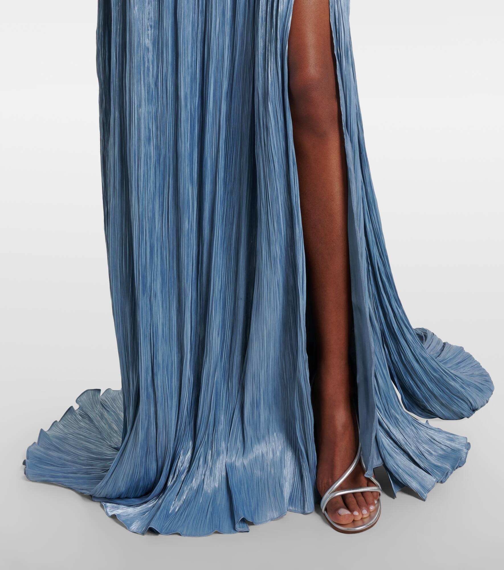 Draped pleated silk chiffon gown - 6