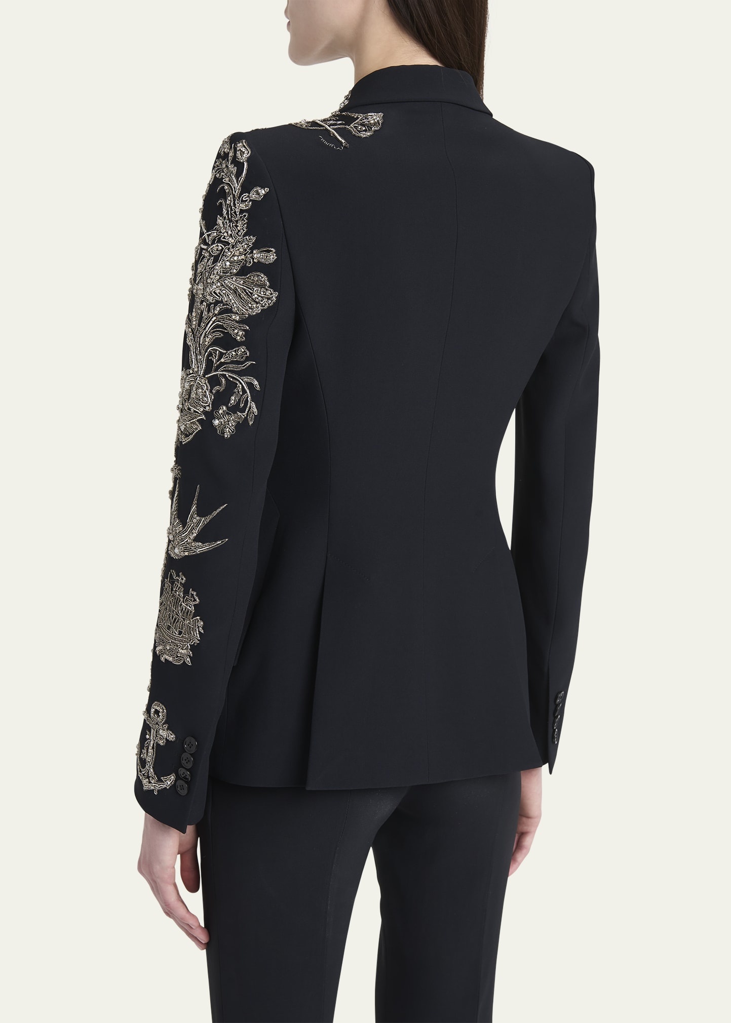 Crystal Embroidered Single-Breasted Blazer Jacket - 3