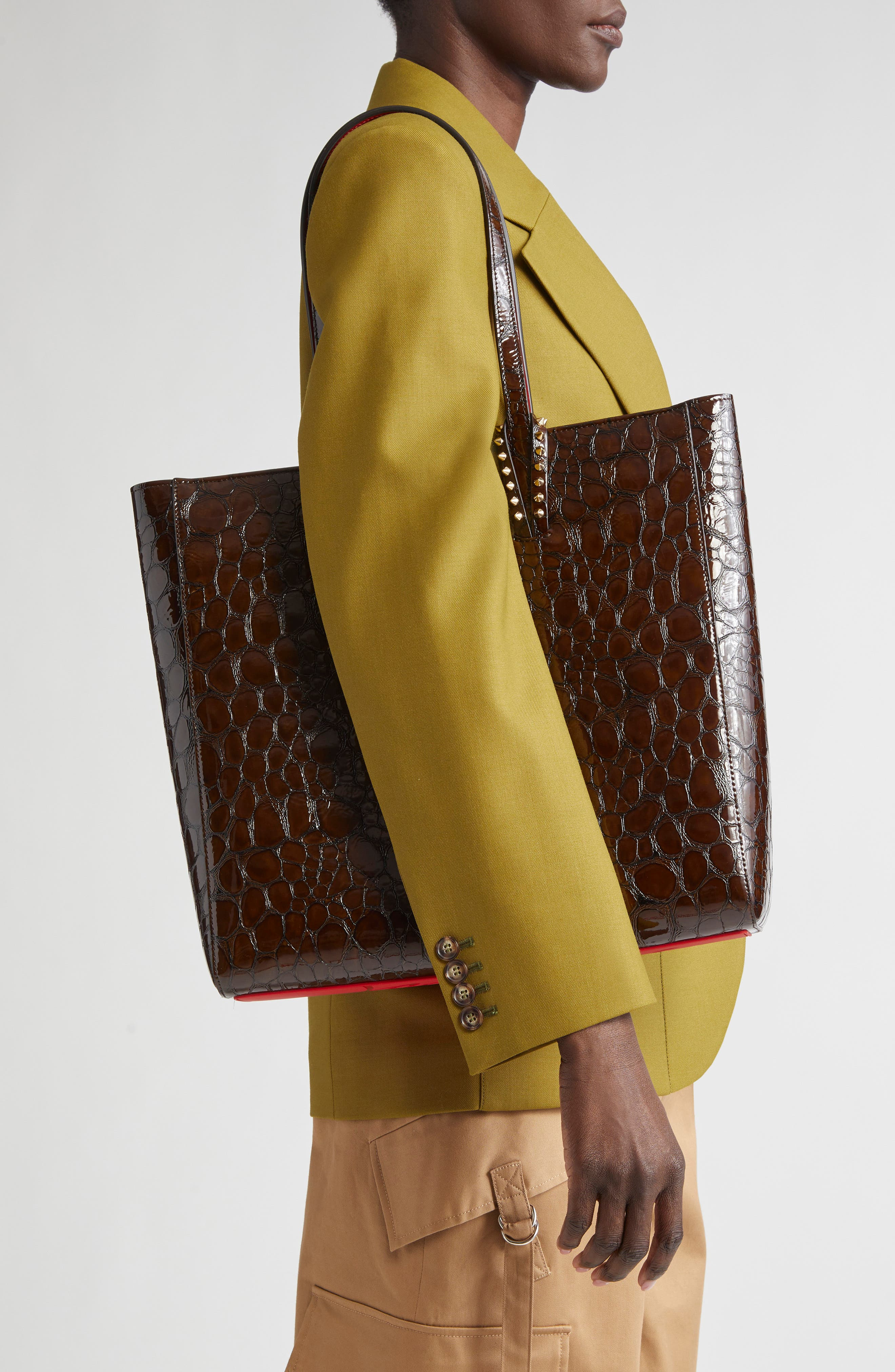 Christian Louboutin Cabata Soft Croc Embossed Leather North/South Tote Bag in Brown/Gold at Nordstro - 2