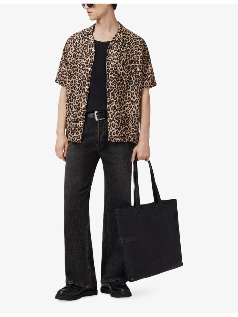 ALLSAINTS Leopardone Hawaiian-Collar Short-Sleeve Linen And Cotton-Blend Shirt outlook