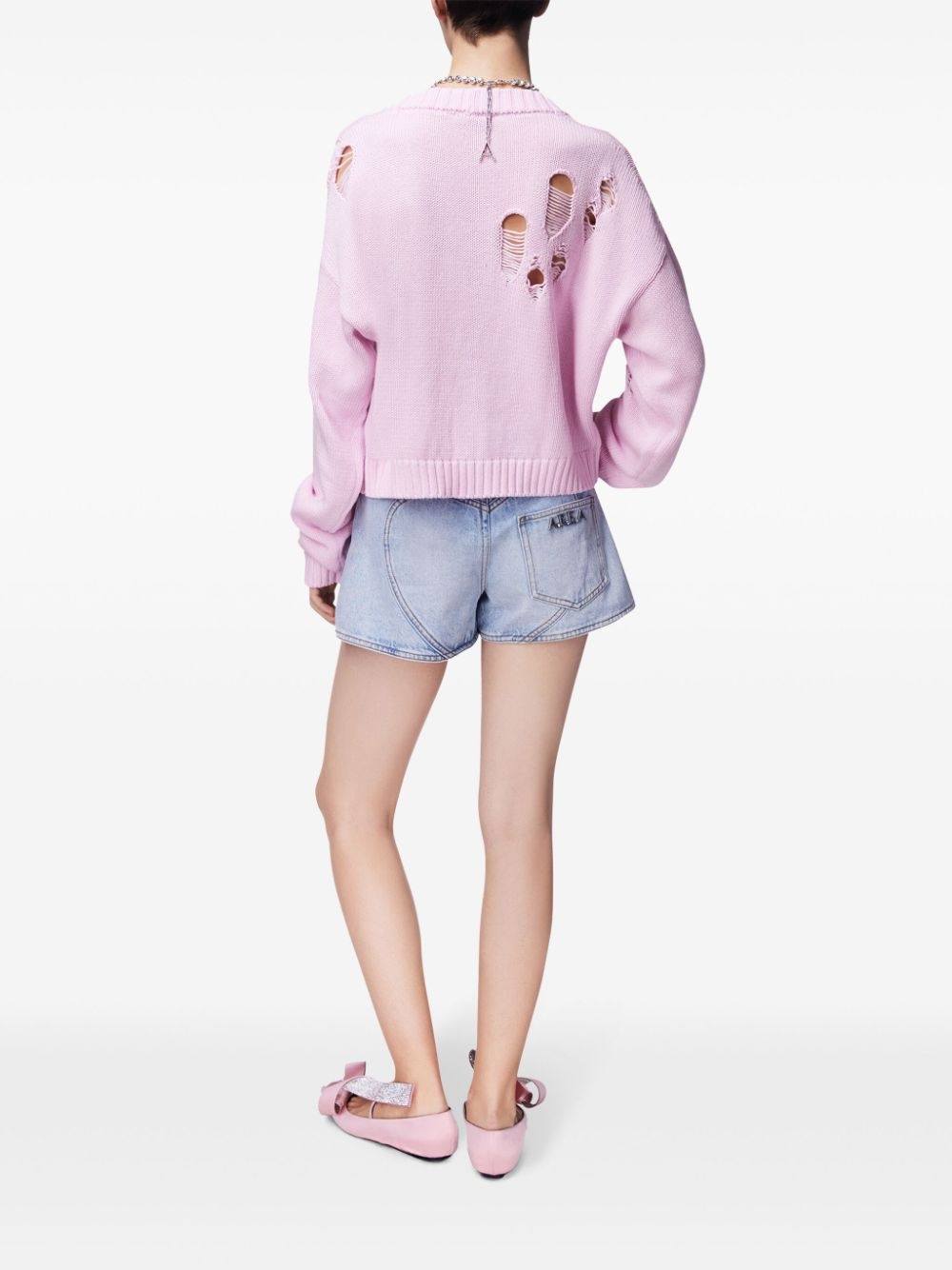 floral-appliqué denim shorts - 4