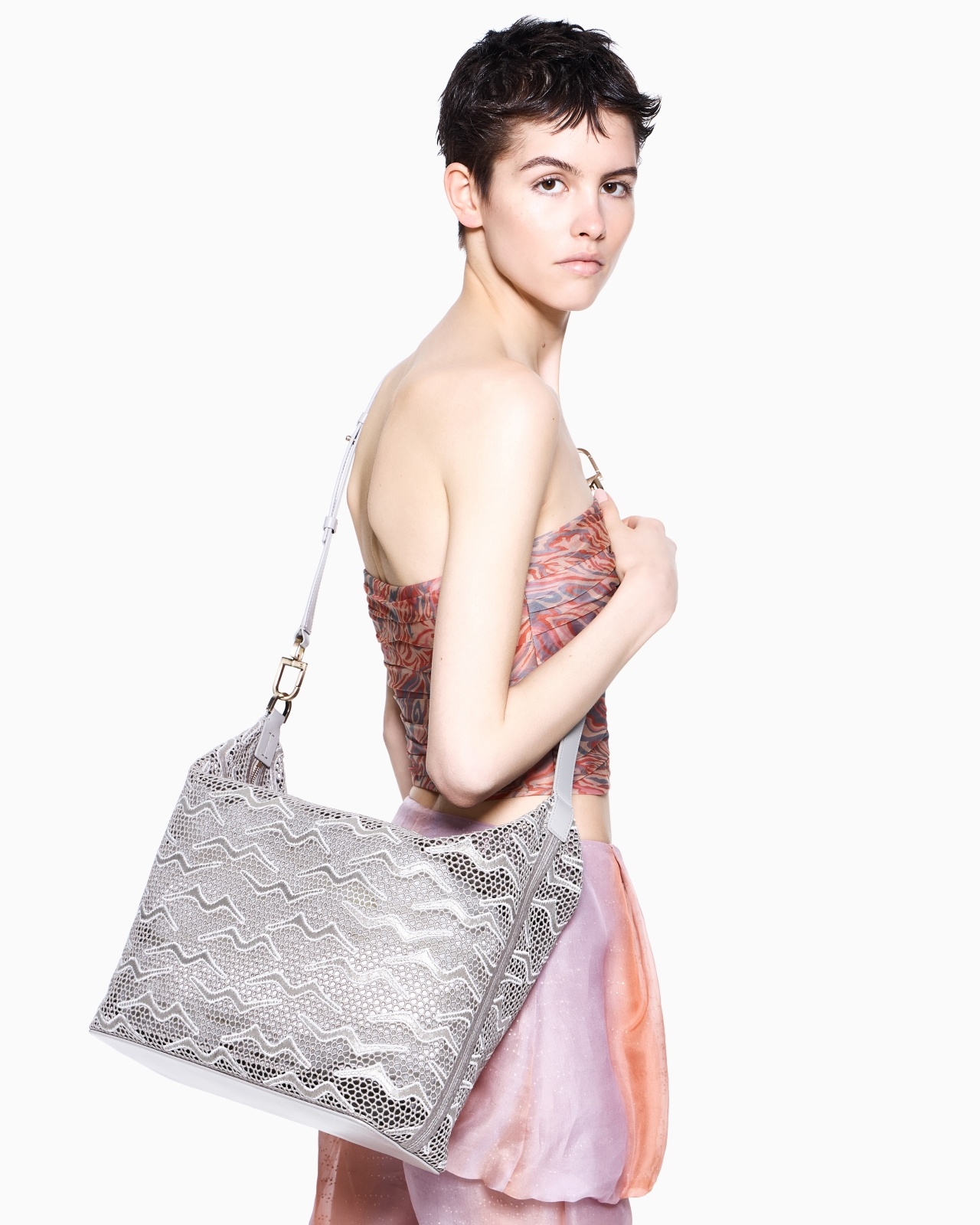 LARGE LA PRIMA SOFT HOBO BAG IN SHIMMERING LACE AND NUBUCK - 9