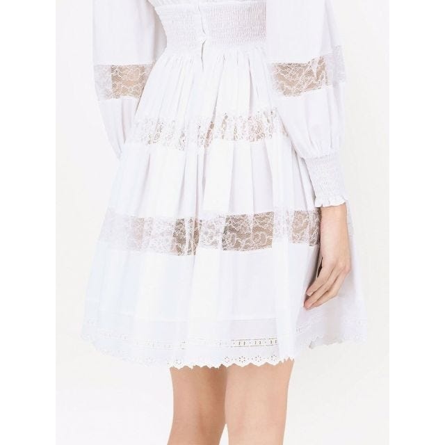 Lace-panel long-sleeve dress - 5