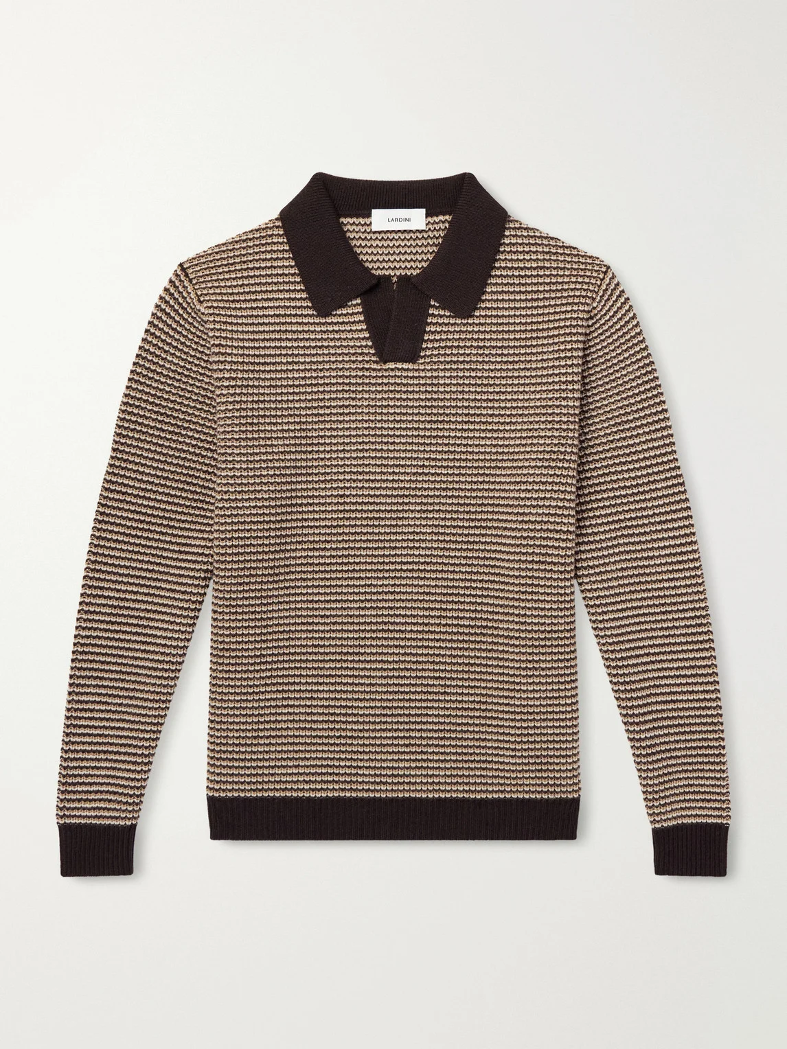 Striped Camp-Collar Wool and Cashmere Blend Sweater - 1