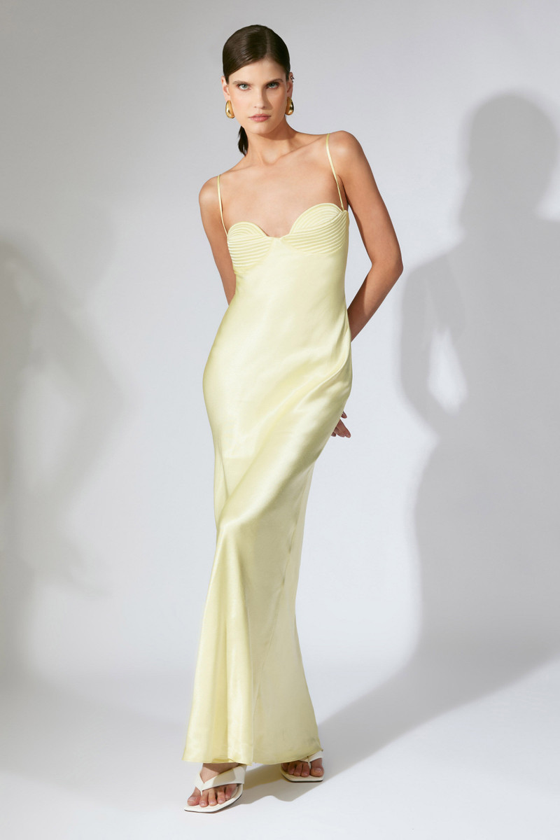 BARDOT Devin Satin Maxi Dress In Lemon Yellow outlook