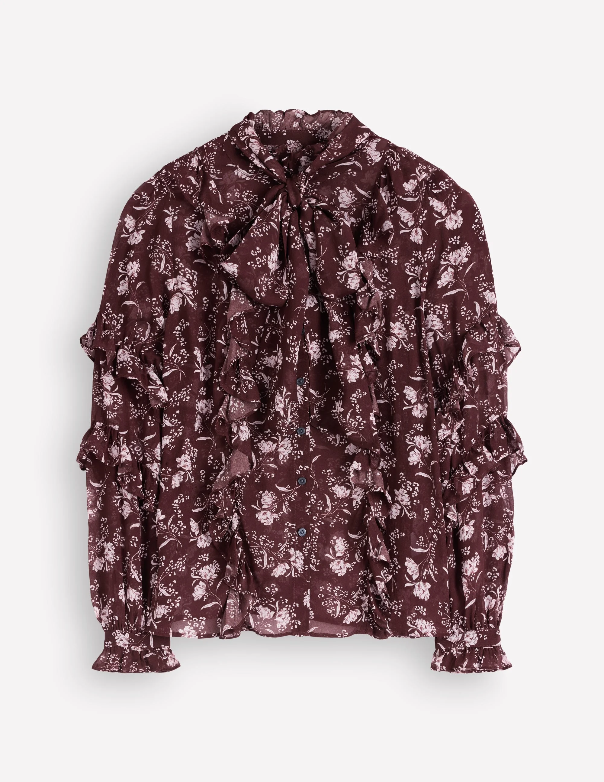 Ruffled Georgette Top-Chocolate, Enchanted Sprigs - 1