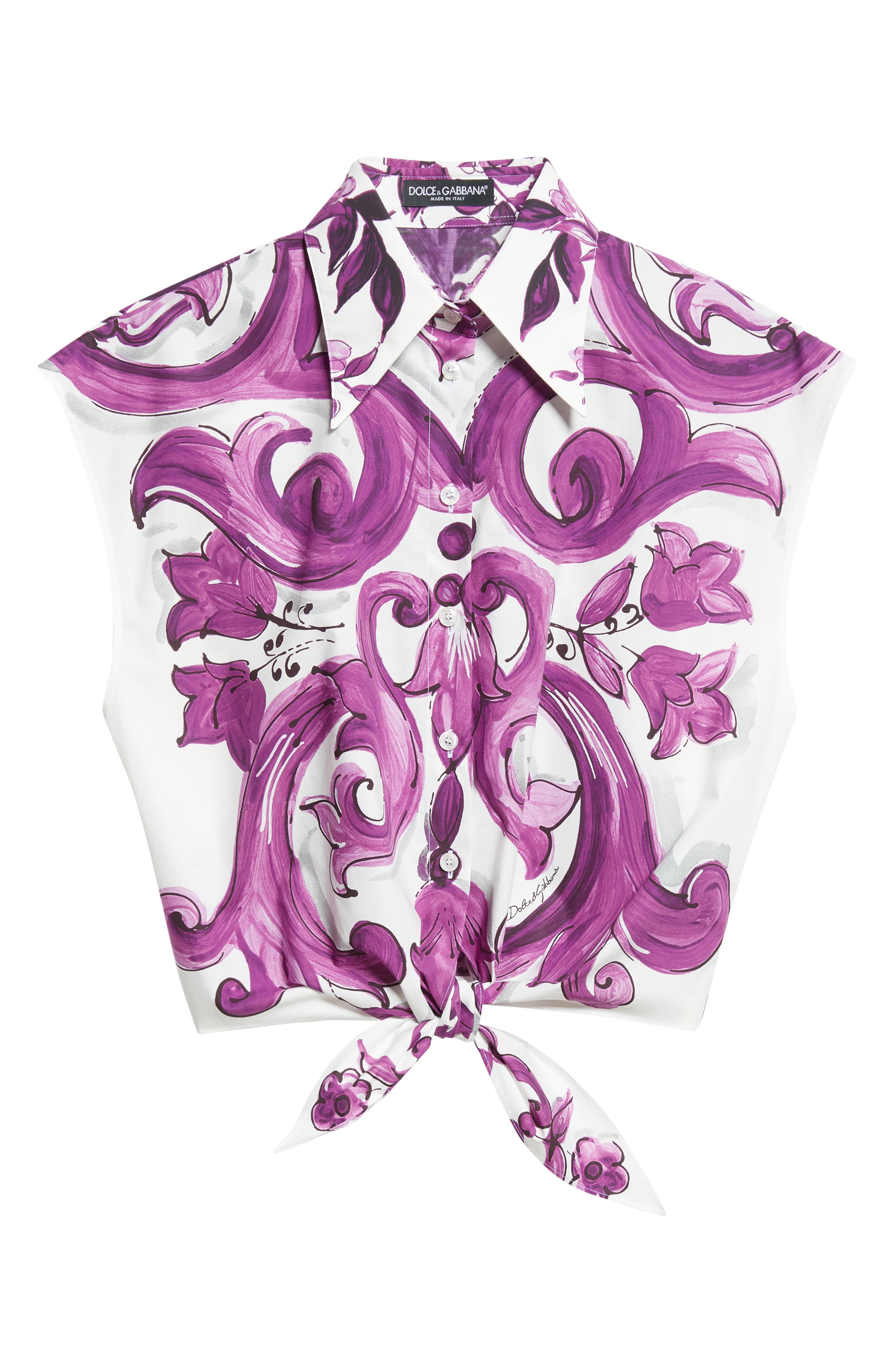 Dolce&Gabbana Majolica Print Cotton Poplin Shirt in Ip3Tn Mix Maiolica Viola at Nordstrom - 6