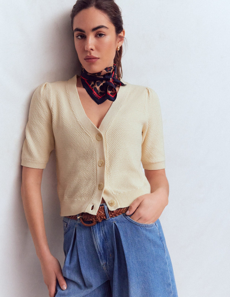 Hayley Cotton V-neck Cardigan-Warm Ivory 7