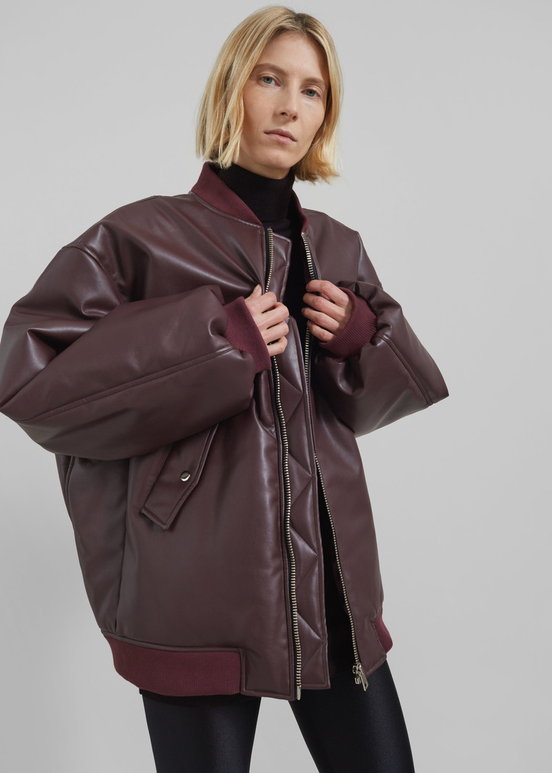 Astra Faux Leather Bomber Jacket - Burgundy 3