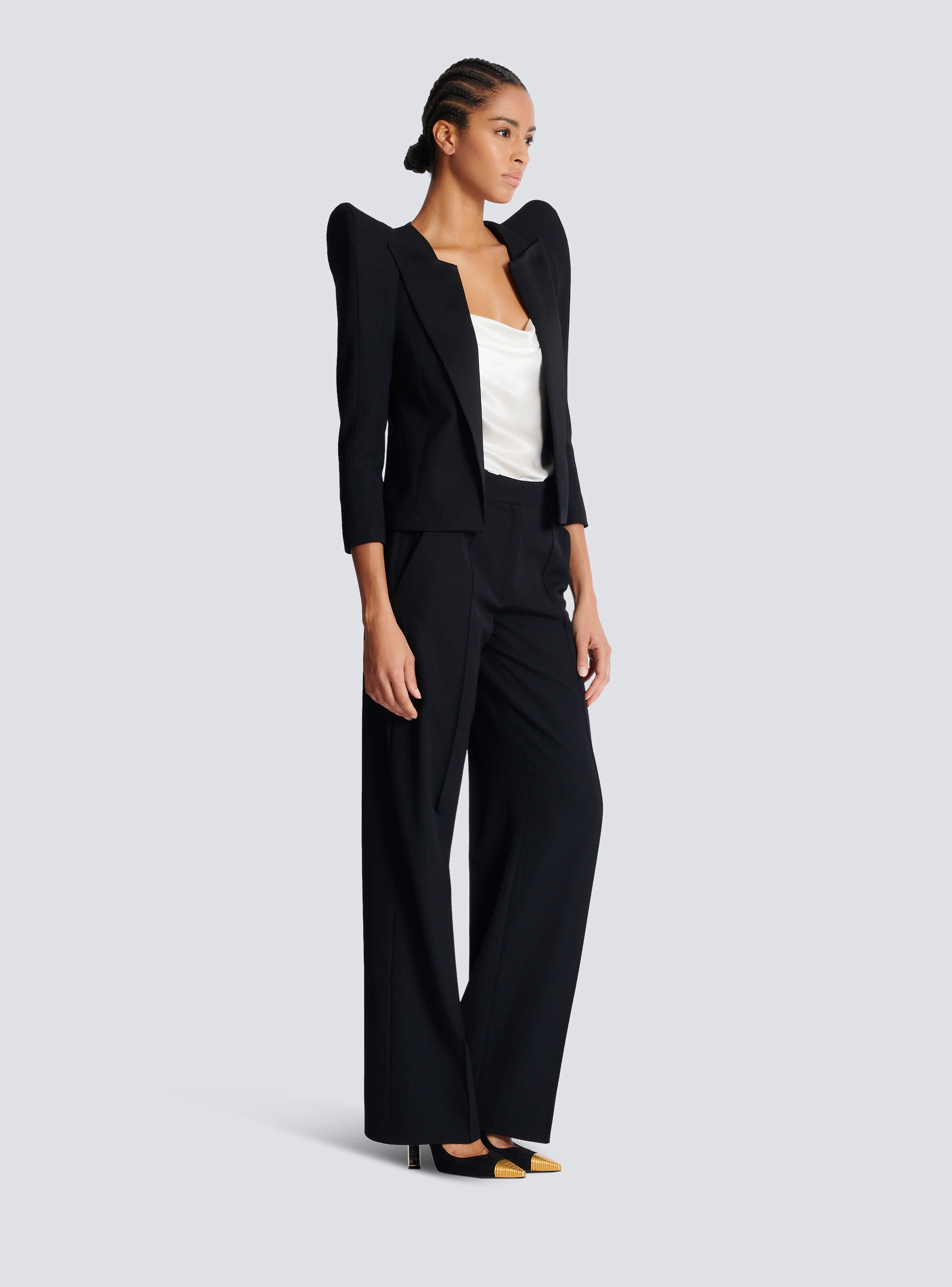 Cropped grain de poudre jacket with structured shoulders - 3