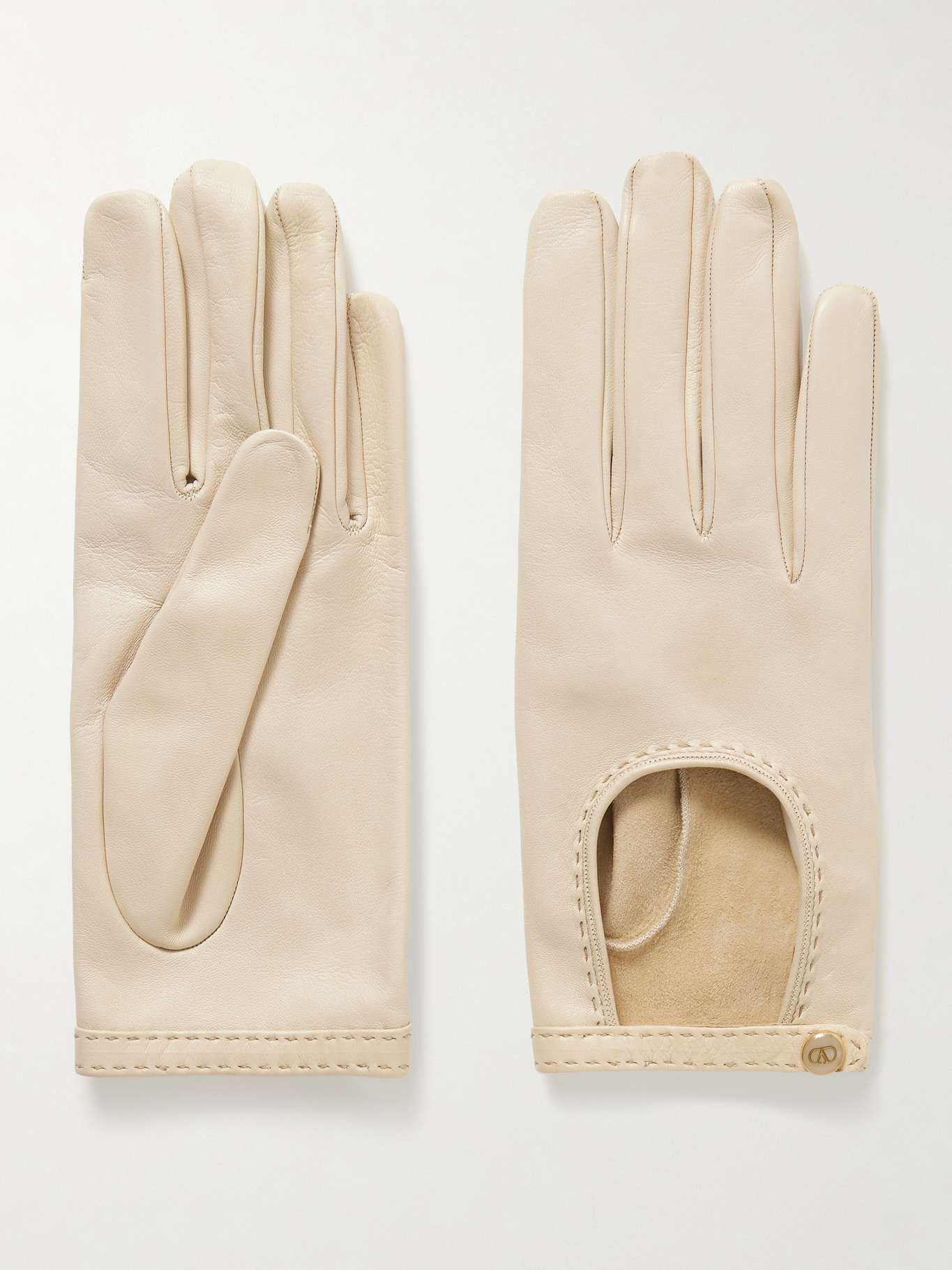 VLogo leather gloves Ivory - 1