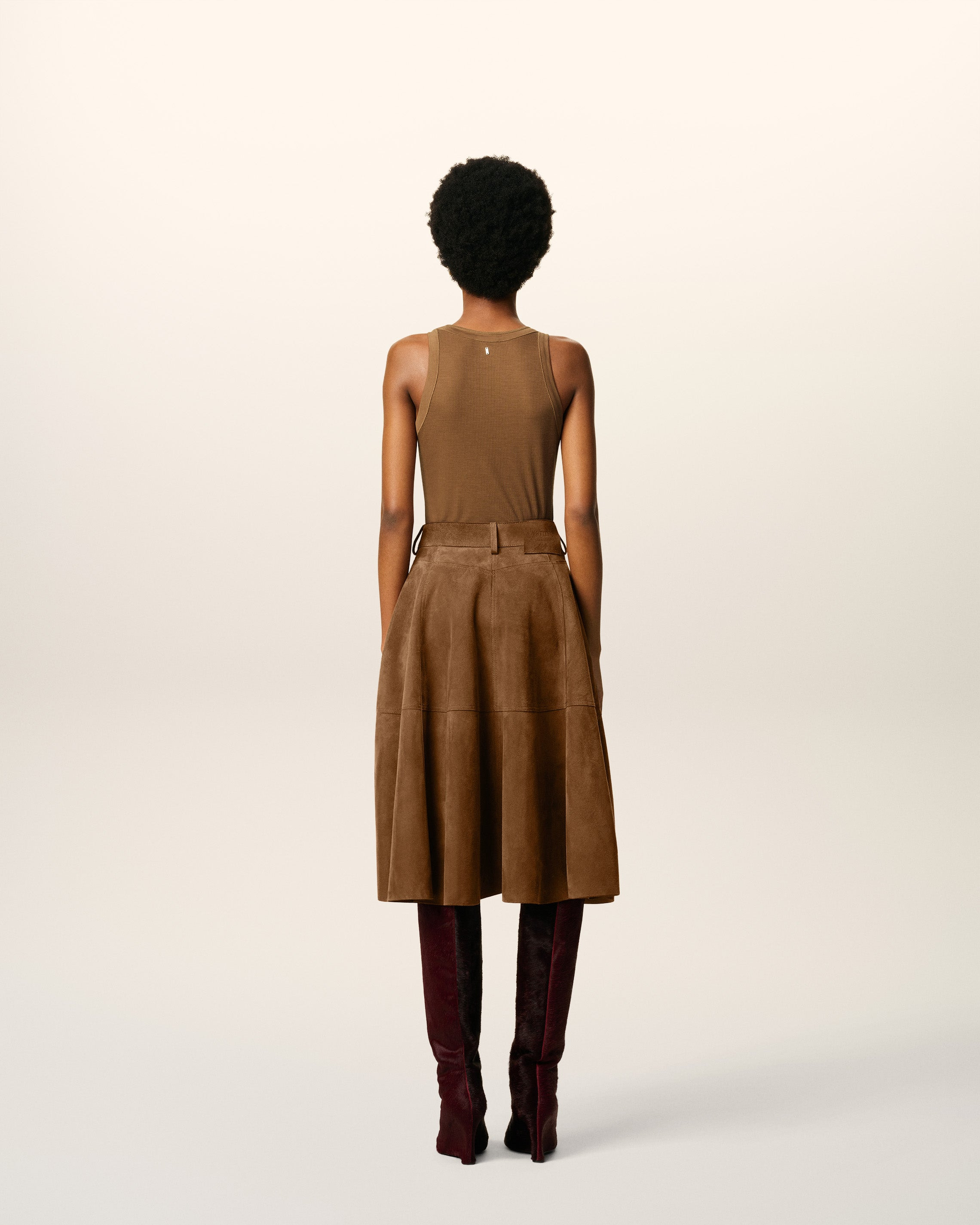 BROWN LEATHER MIDI SKIRT - 4