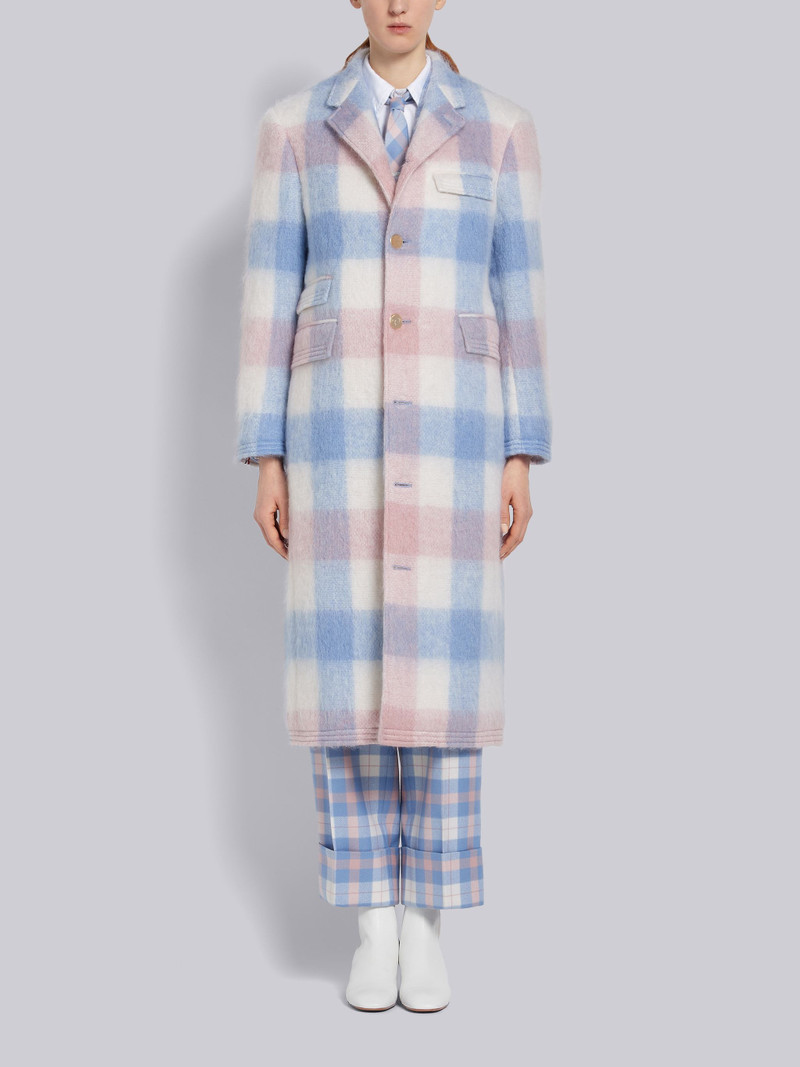 Light Blue and Pink Hairy Mohair Buffalo Check Ticket Pocket Long Chesterfield Overcoat 1