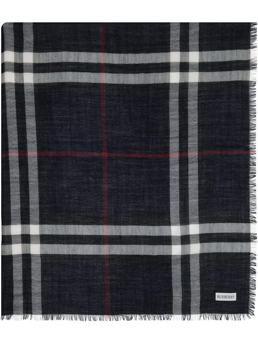 Navy Wide Check Wool Scarf - 1