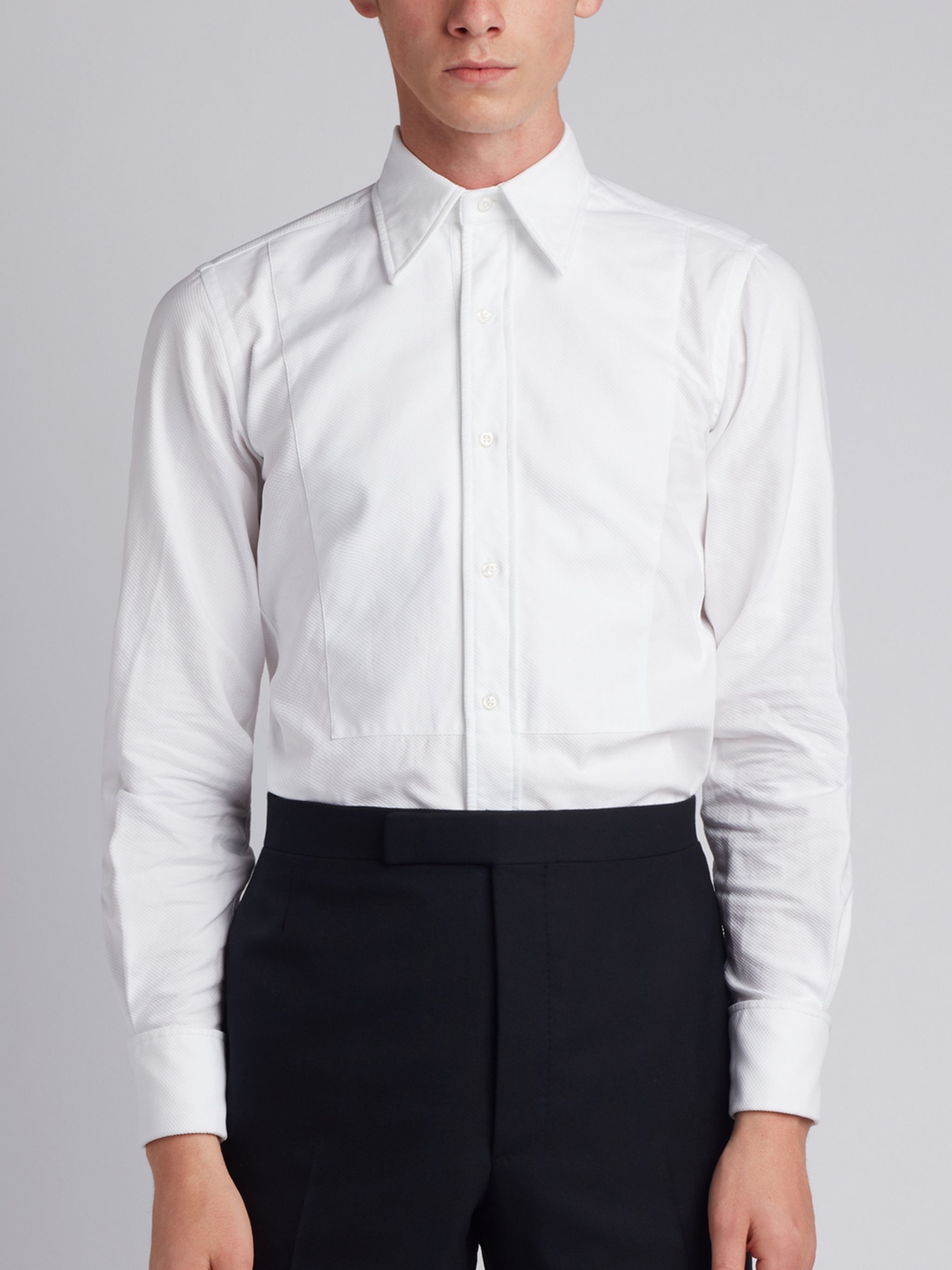 White Solid Poplin Classic Tuxedo Shirt - 1