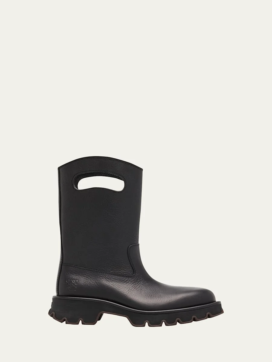 Men's Bobby Leather Calf-High Boots with Cut-Out Handles - 1