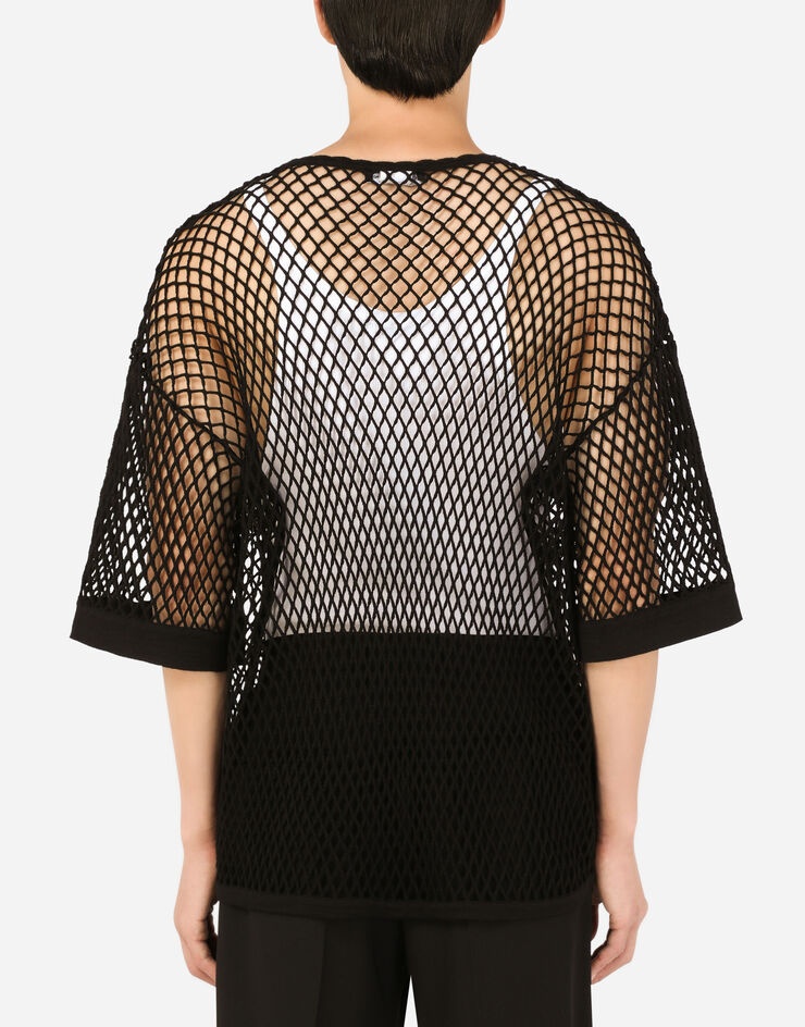 Round-neck wool mesh-stitch top with DG patch - 2