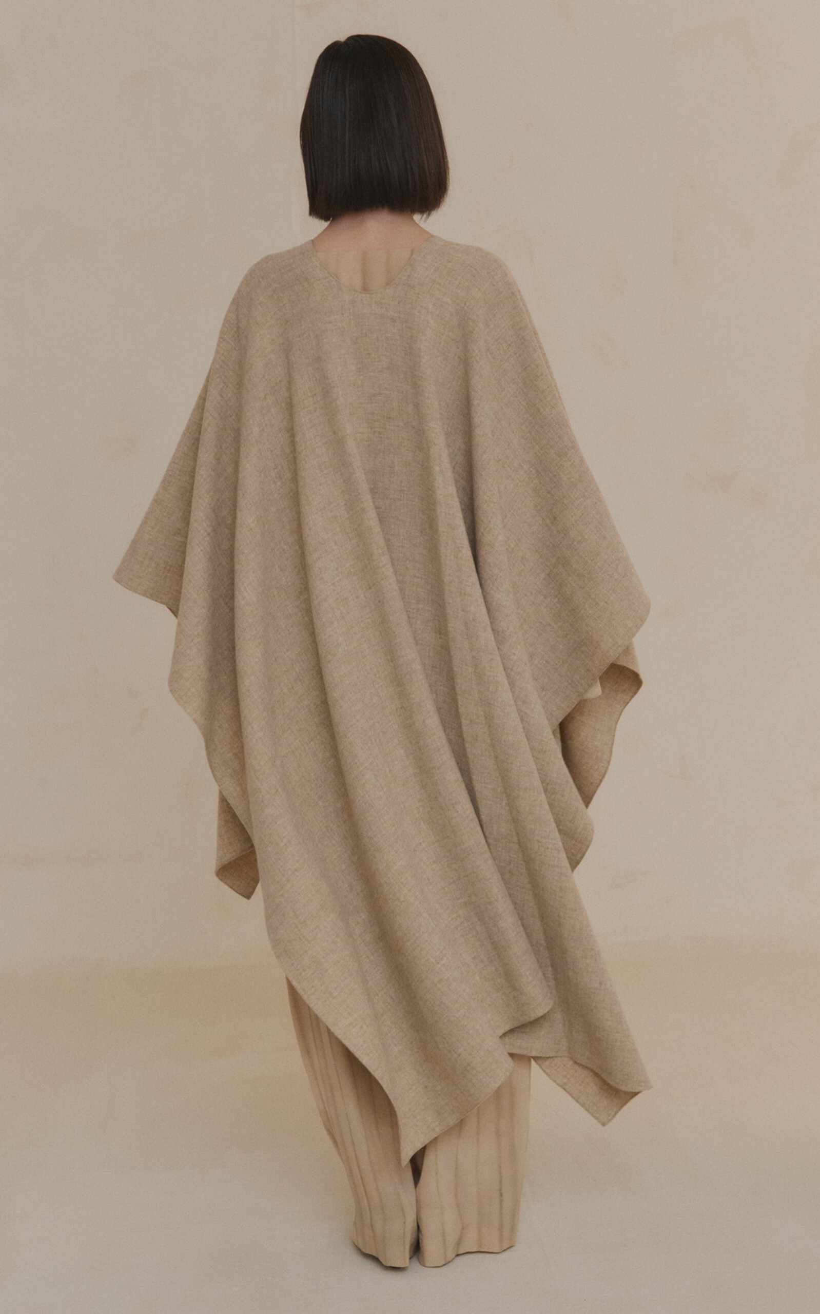 Asymmetrical Wool Poncho Coat neutral - 5