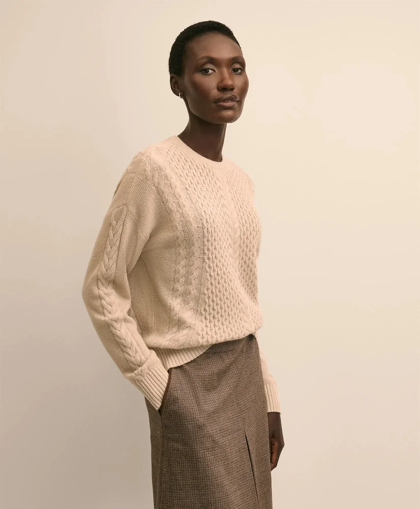 Merino Wool Blend Aran Sweater - 1