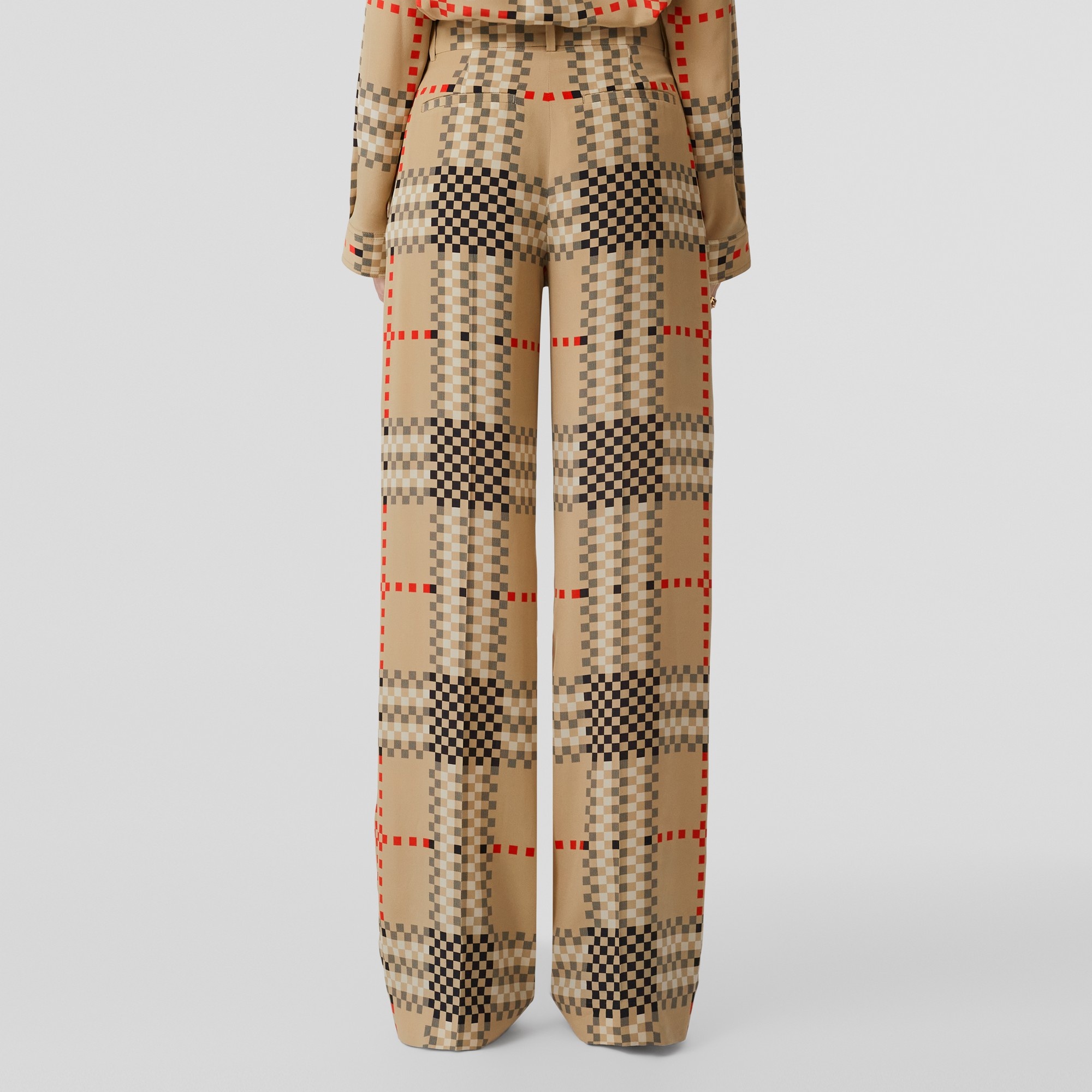 Pixel Check Silk Crepe de Chine Wide-leg Trousers - 3