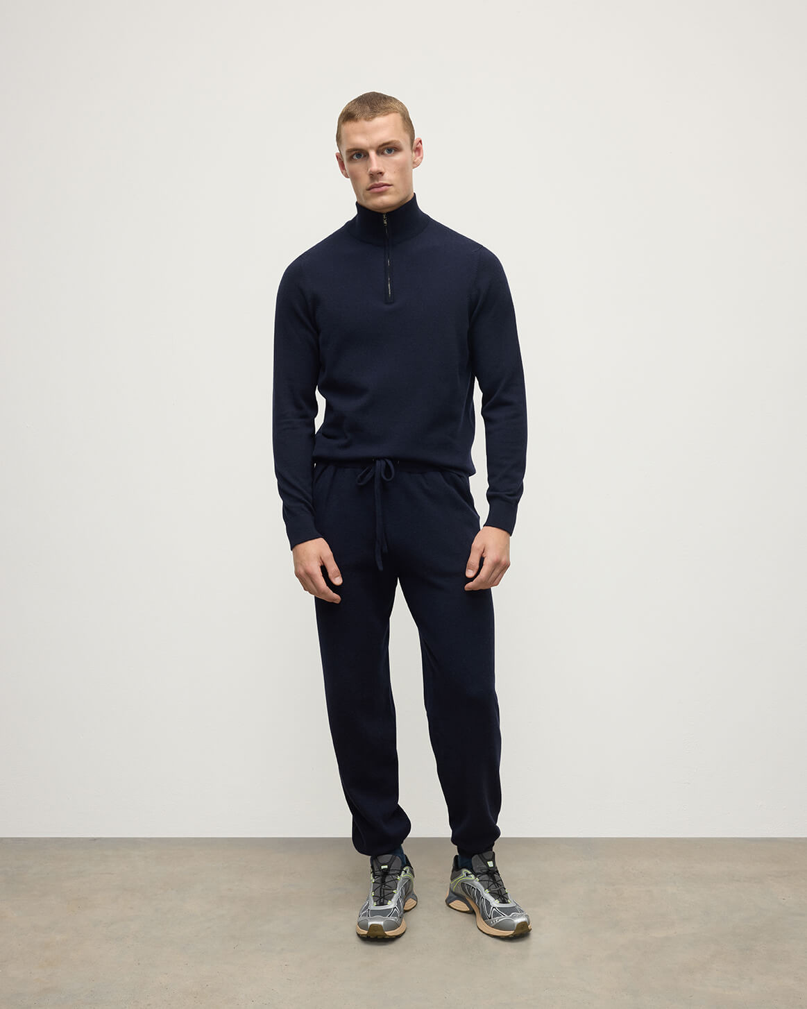 Tapered Cashmere Navy Joggers - 2