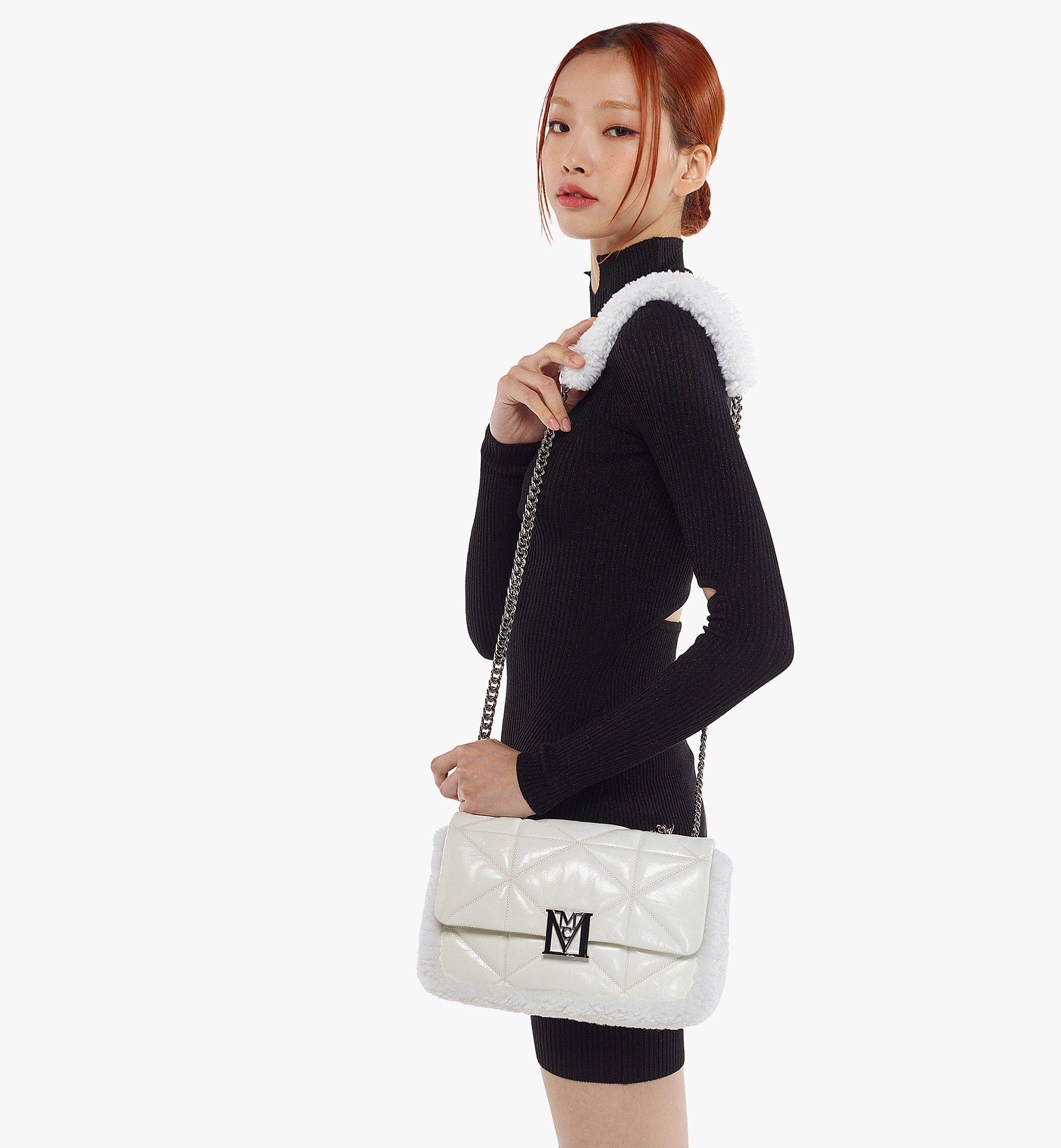 Travia Shearling Shoulder Bag in Cloud Quilted Leather - 2