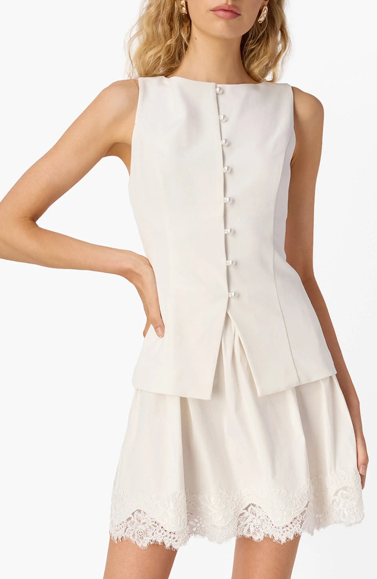 CAMI NYC Oakley Lace Trim Mixed Media Minidress in White at Nordstrom - 1