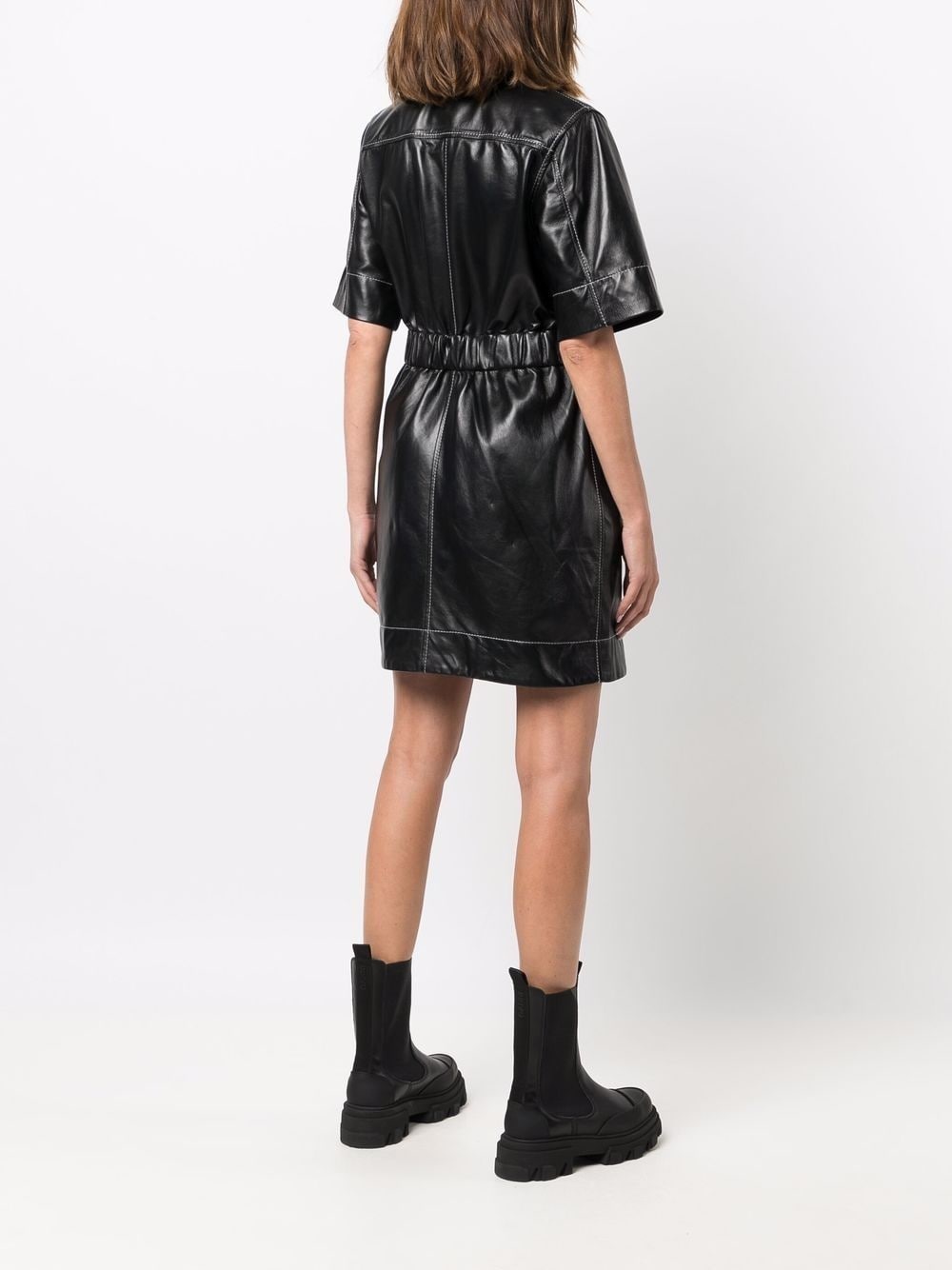 leather shirt minidress - 4