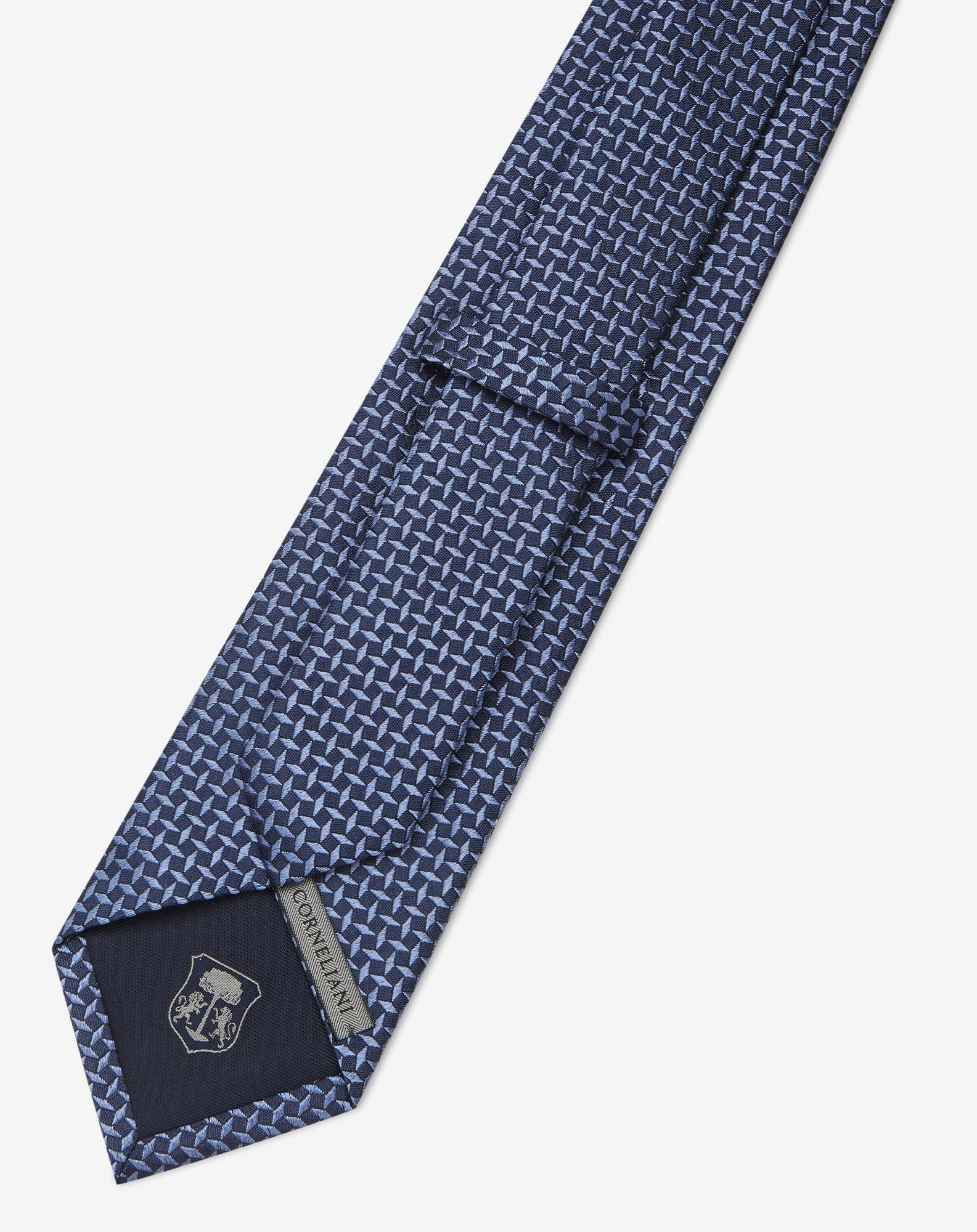 Blue pure silk tie with geometric pattern - 3