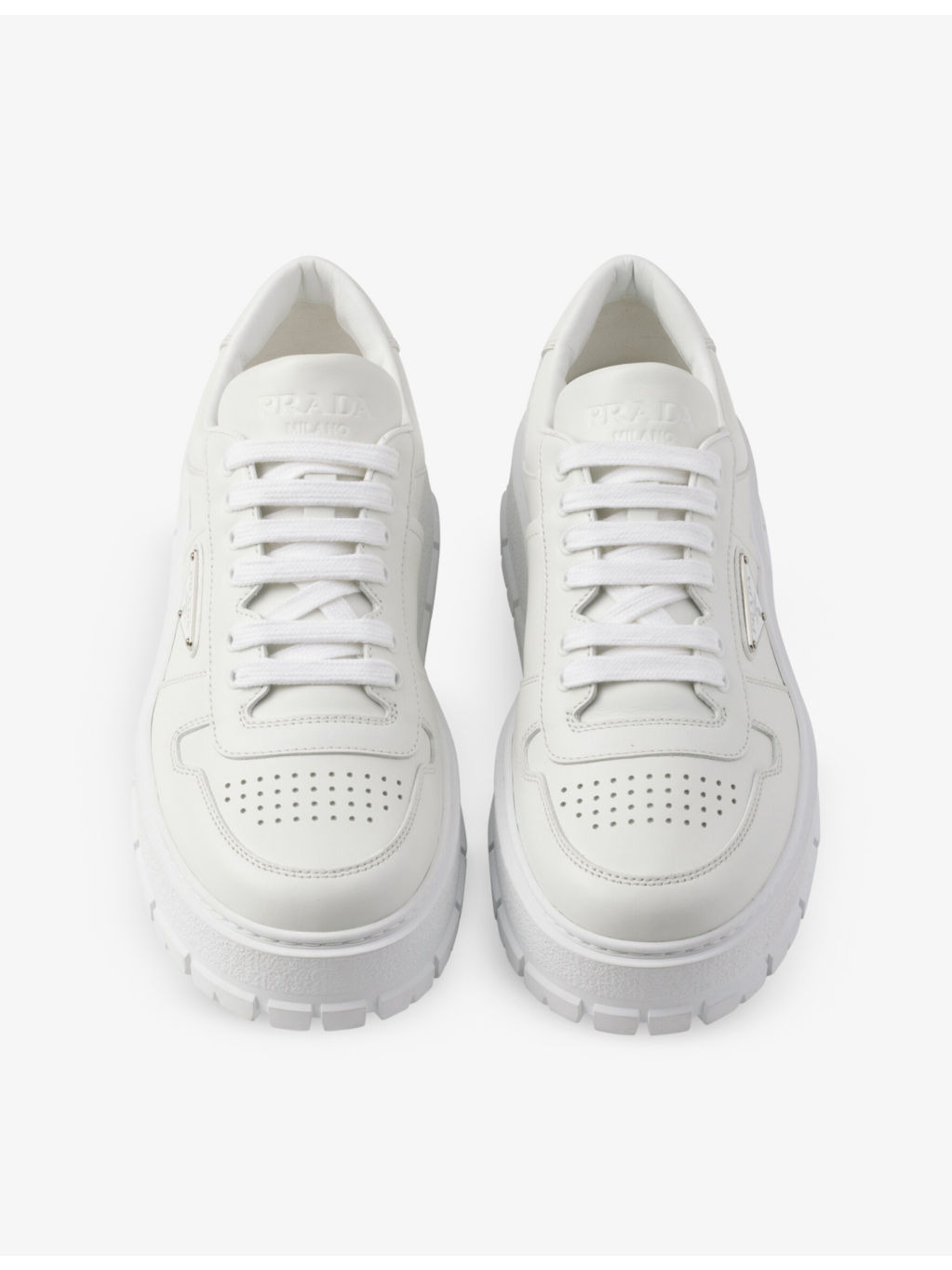 Triangle-plaque lace-up leather low-top trainers - 2