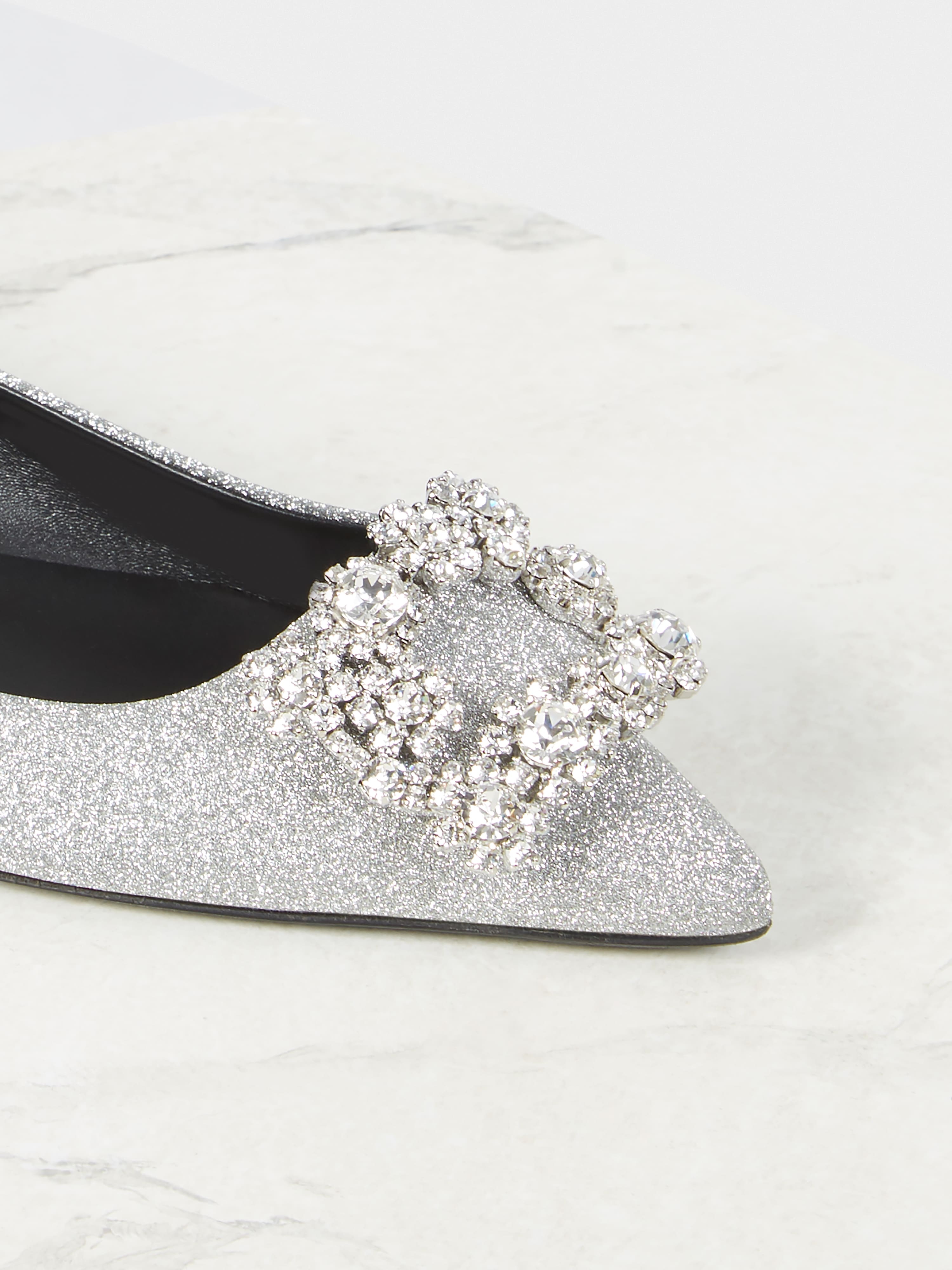 Flower Strass Buckle Ballerinas in Fabric - 3