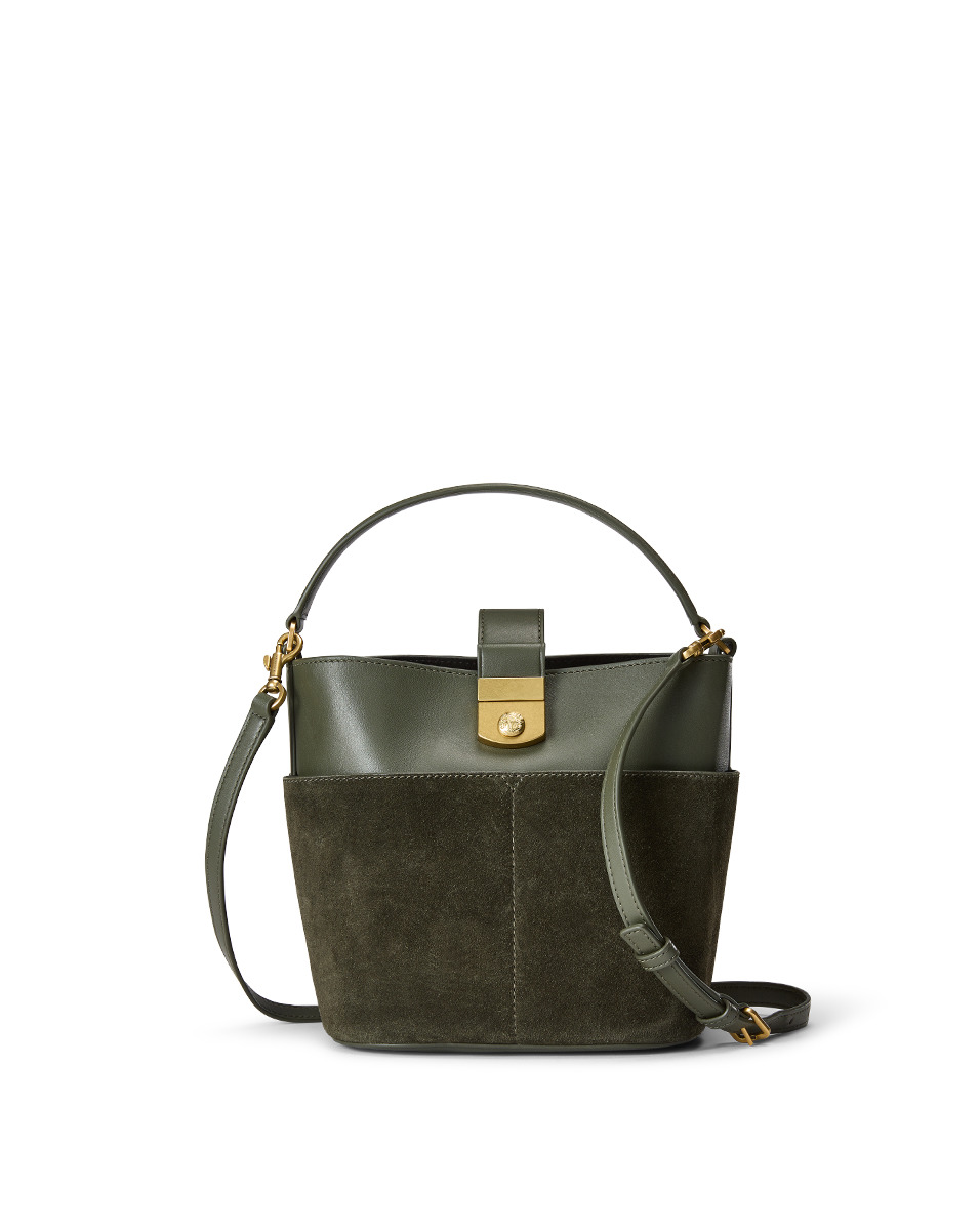 SMALL SUEDE CREST LOCK BUCKET BAG - 7