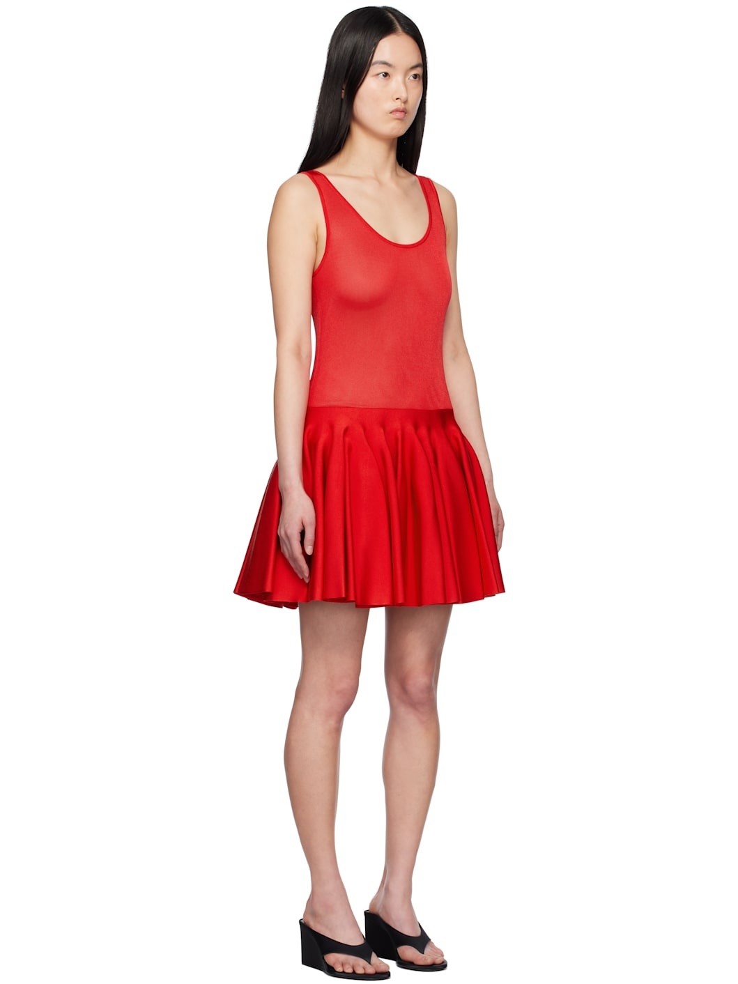 Red Knit Godet Minidress - 2