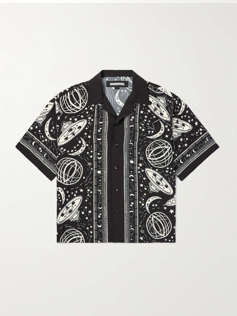Cosmic Camp-Collar Printed Matte-Satin Shirt 1