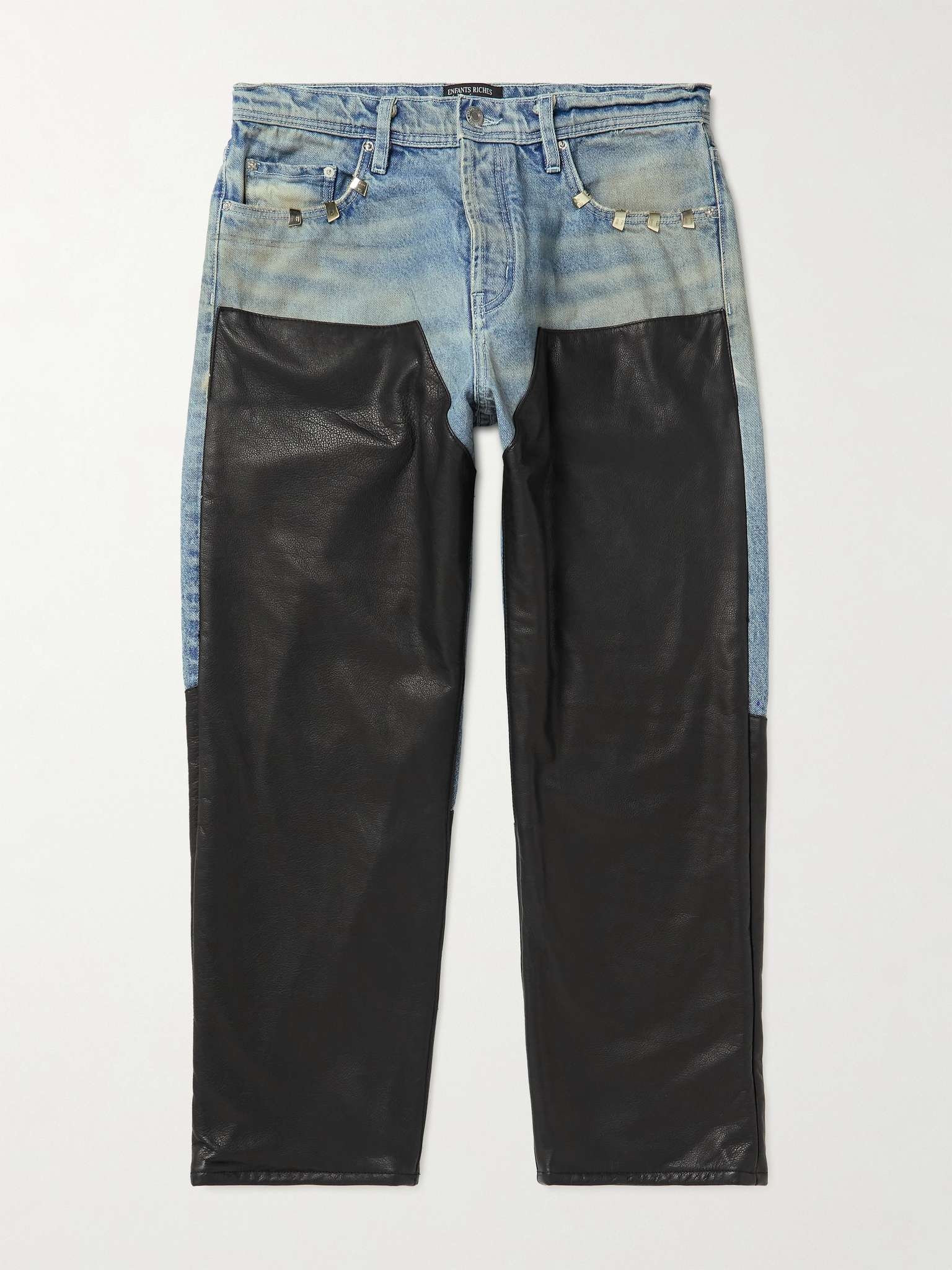 Embellished Leather-Panelled Distressed Jeans - 1