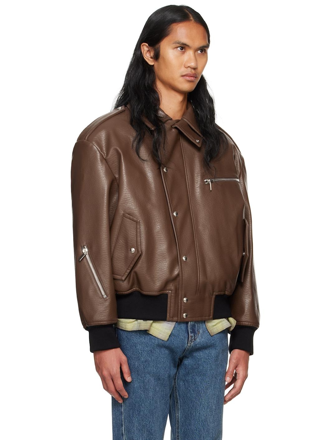 Brown Padded Faux-Leather Jacket - 2