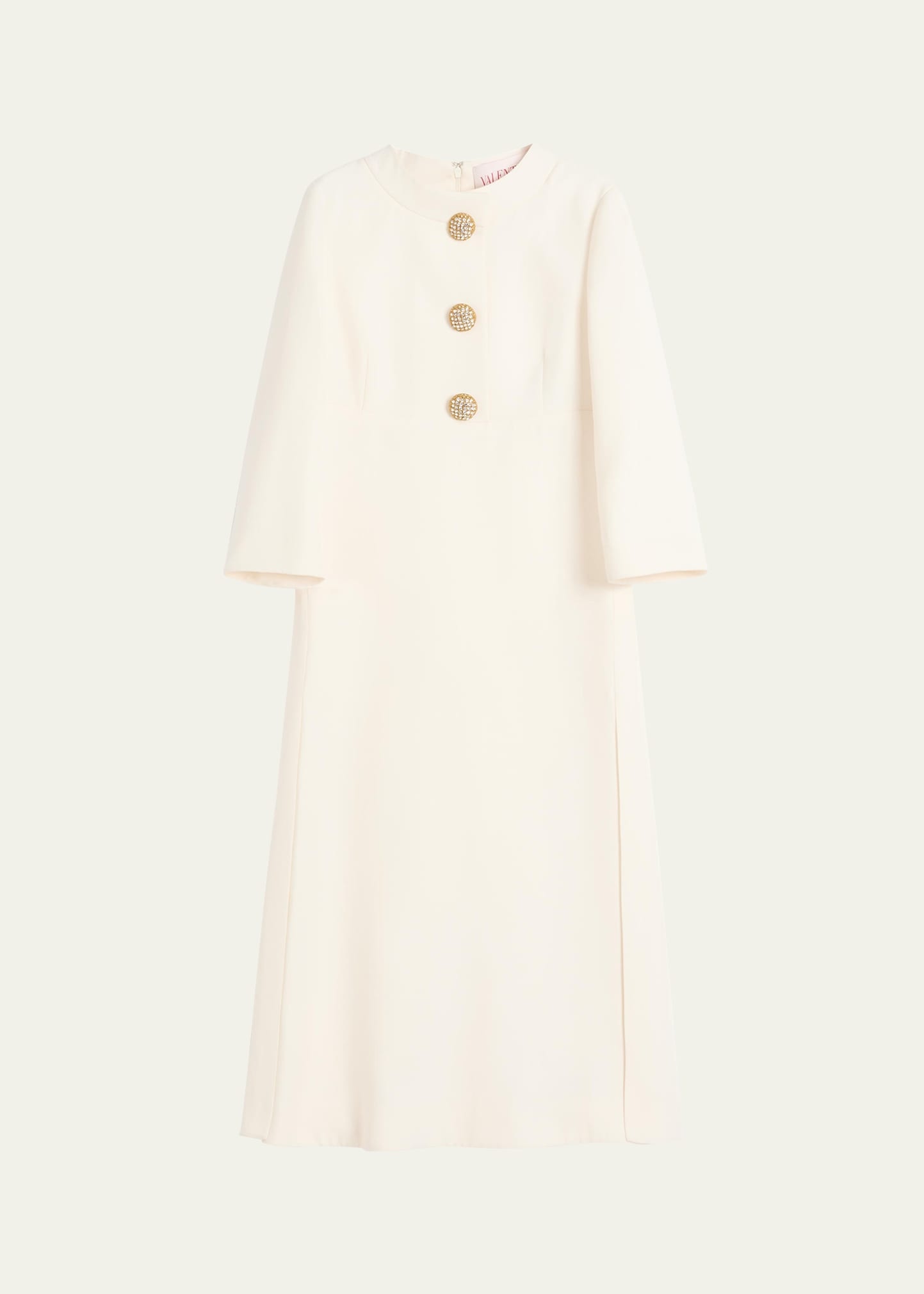 Quarter-Sleeve Brooch Wool Midi Dress - 1