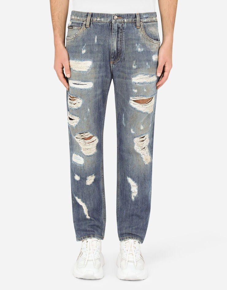 Loose blue wash jeans with rips - 1