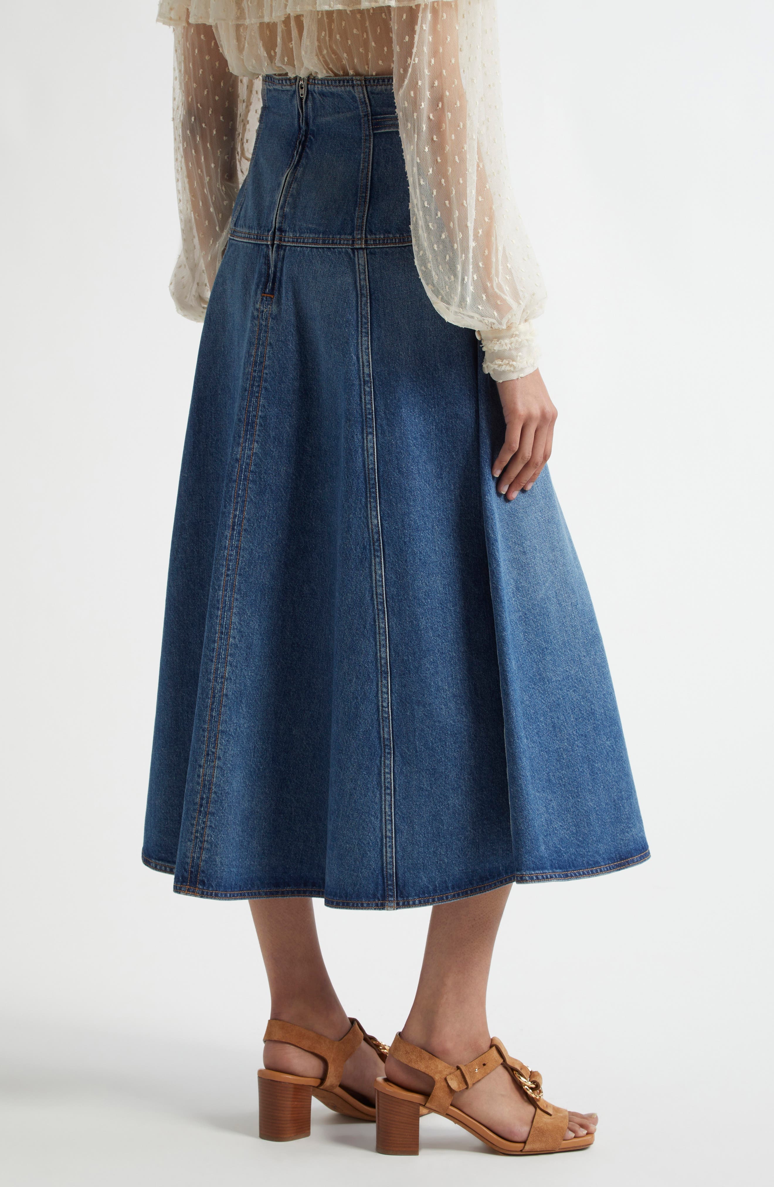 Ulla Johnson The Brigette A-Line Denim Midi Skirt in Danube at Nordstrom - 3