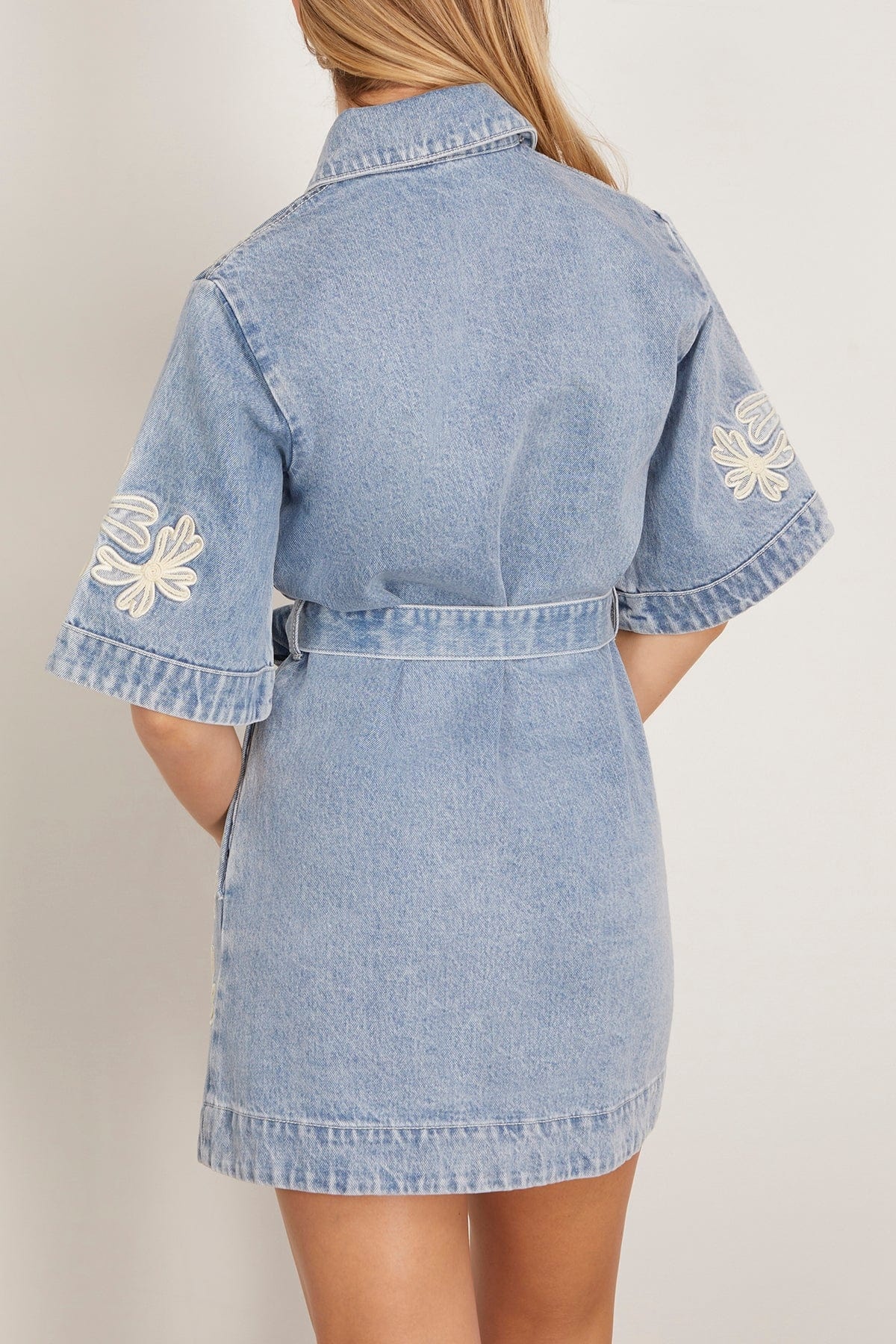 Charlene Denim Mini Dress in Light Wash - 4