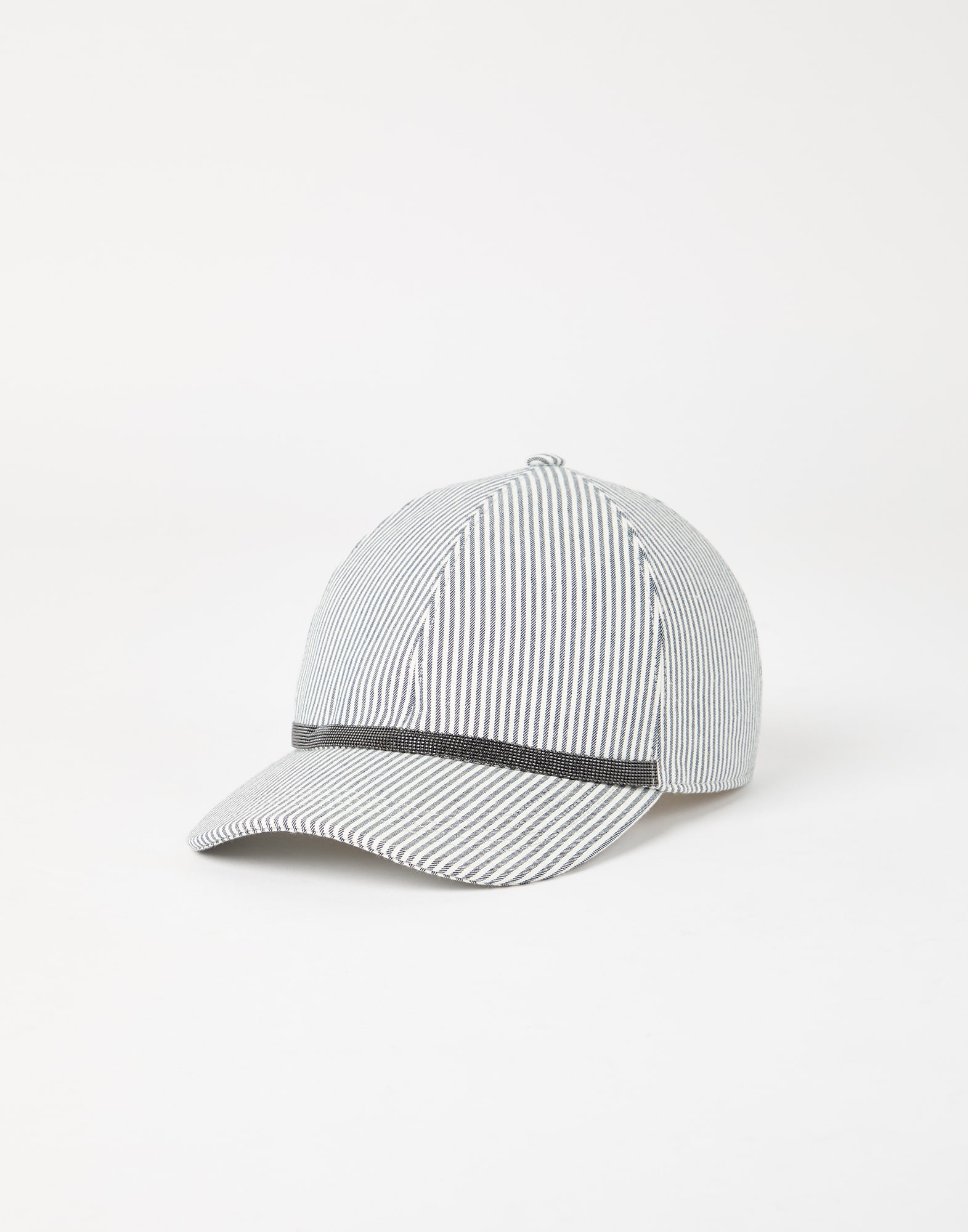 Striped cotton and linen twill baseball cap with shiny band - 1