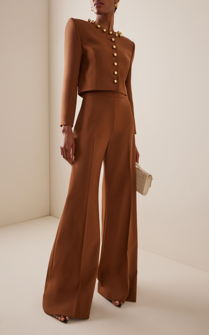 CAROLINA HERRERA Diane High-Rise Wool Wide-Leg Pants brown outlook