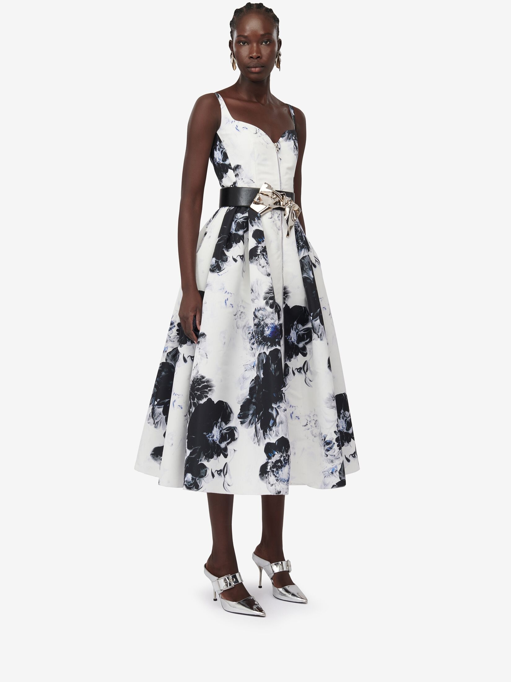 Women's Chiaroscuro Midi Dress in White/black/electric Blue - 3