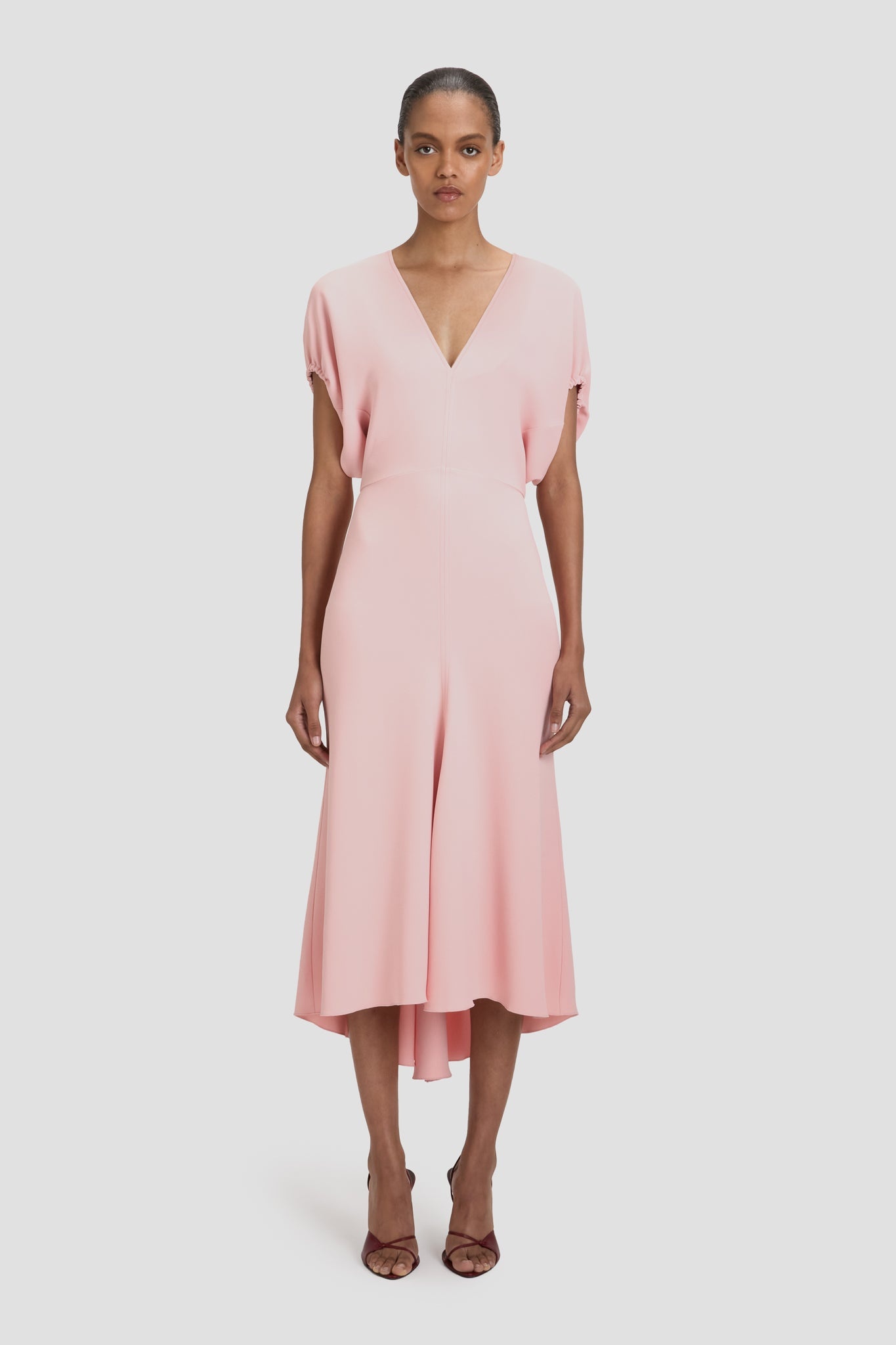 Blouson Detail Midi Dress In Antique Pink - 2