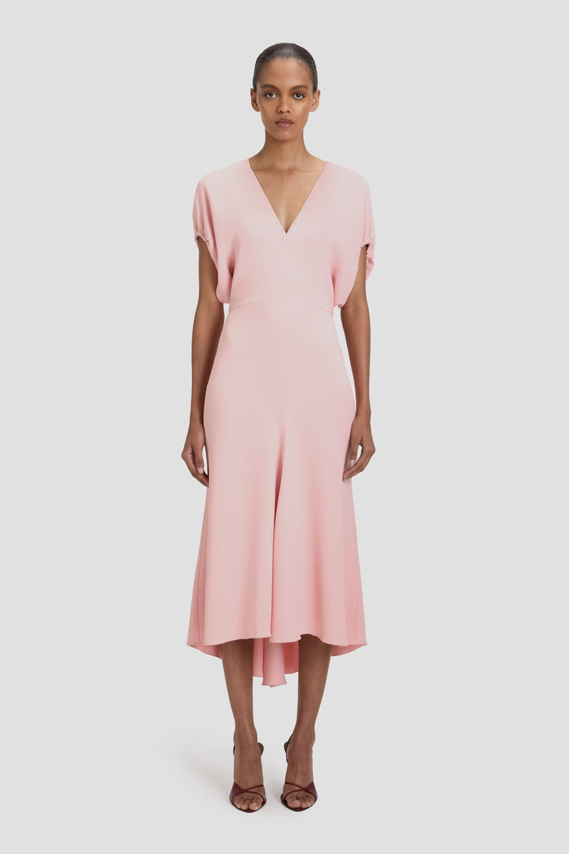 Victoria Beckham Blouson Detail Midi Dress In Antique Pink outlook
