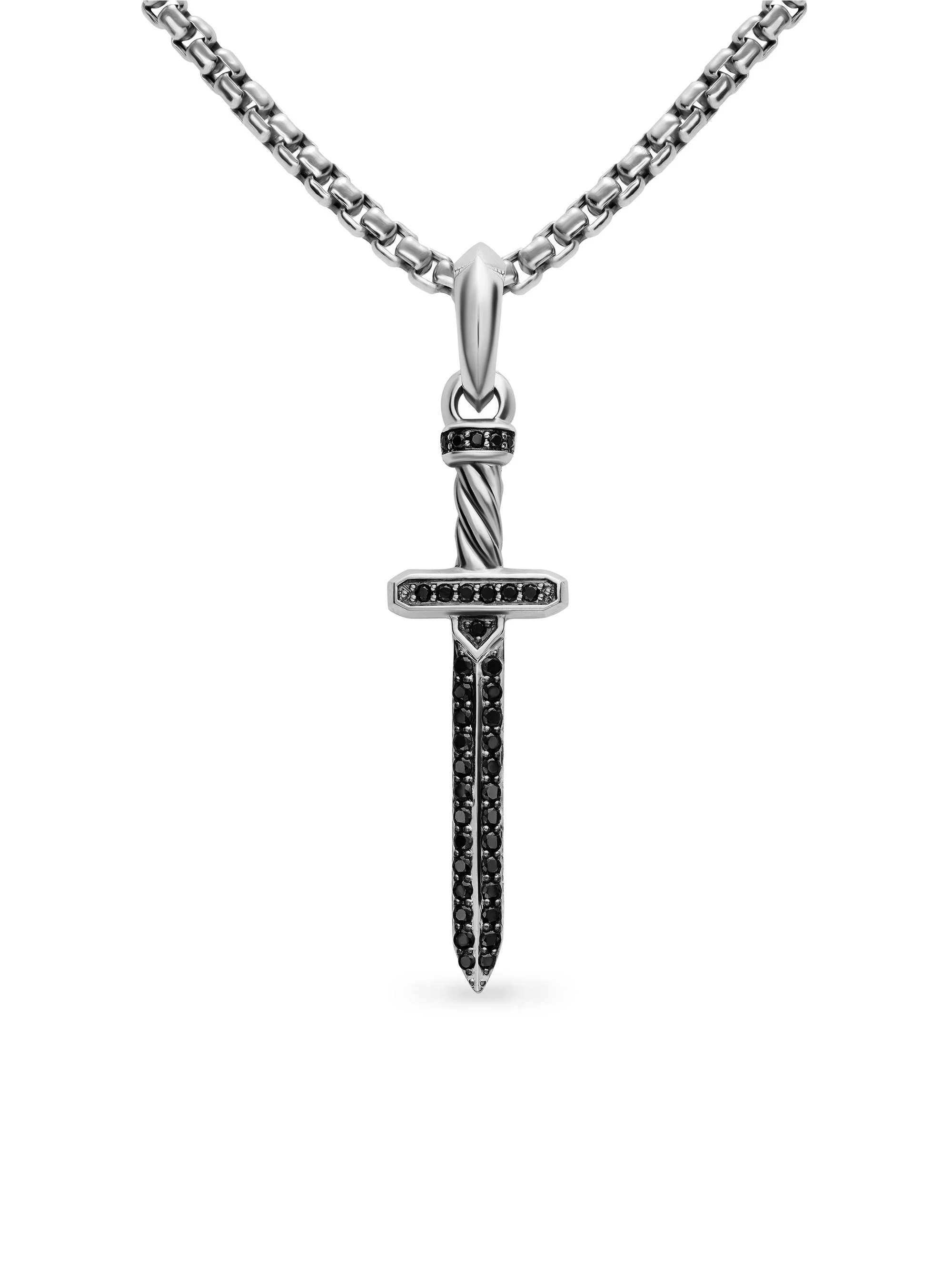 Men's Pavé Sword Amulet in Sterling Silver - Black Diamond - 1