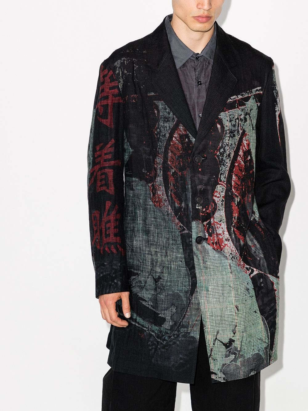 graphic-print linen coat - 2