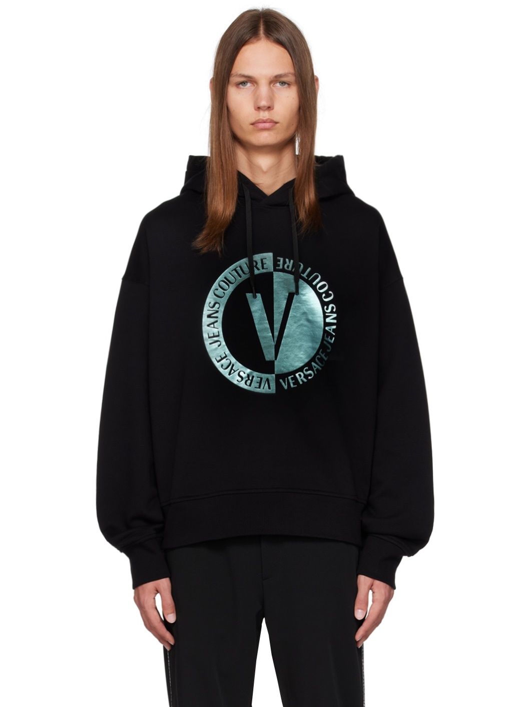 Black V-Emblem Hoodie - 1
