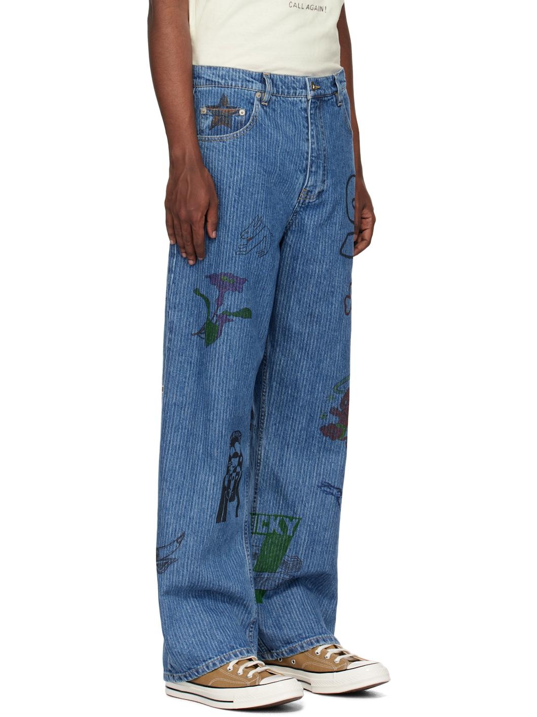 SSENSE Exclusive Blue Hand Drawn Jeans - 2
